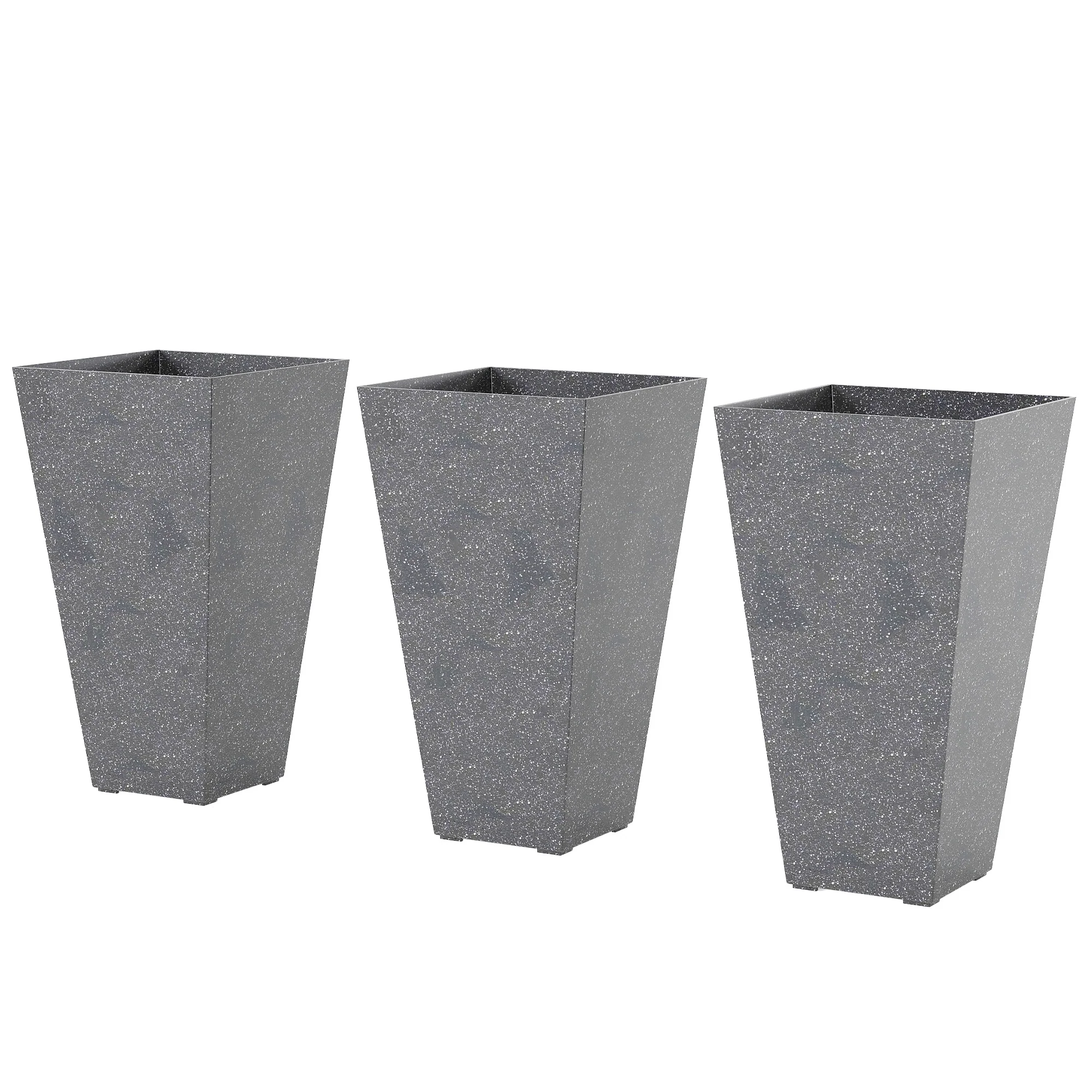 28 Inch Tall Planters for Outdoor Plants, Set of 3 Plastic Flower Pots with Marble Finish and Drainage Holes, Stackable Tapered Large Planters for Indoor Plants, Front Porch Decor, Gray - Image 12