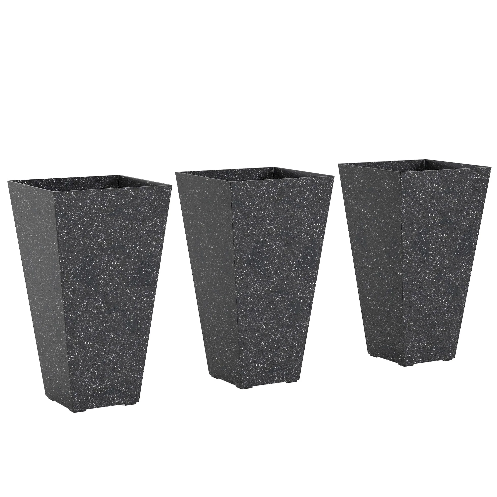 28 Inch Tall Planters for Outdoor Plants, Set of 3 Plastic Flower Pots with Marble Finish and Drainage Holes, Stackable Tapered Large Planters for Indoor Plants, Front Porch Decor, Black - Image 2
