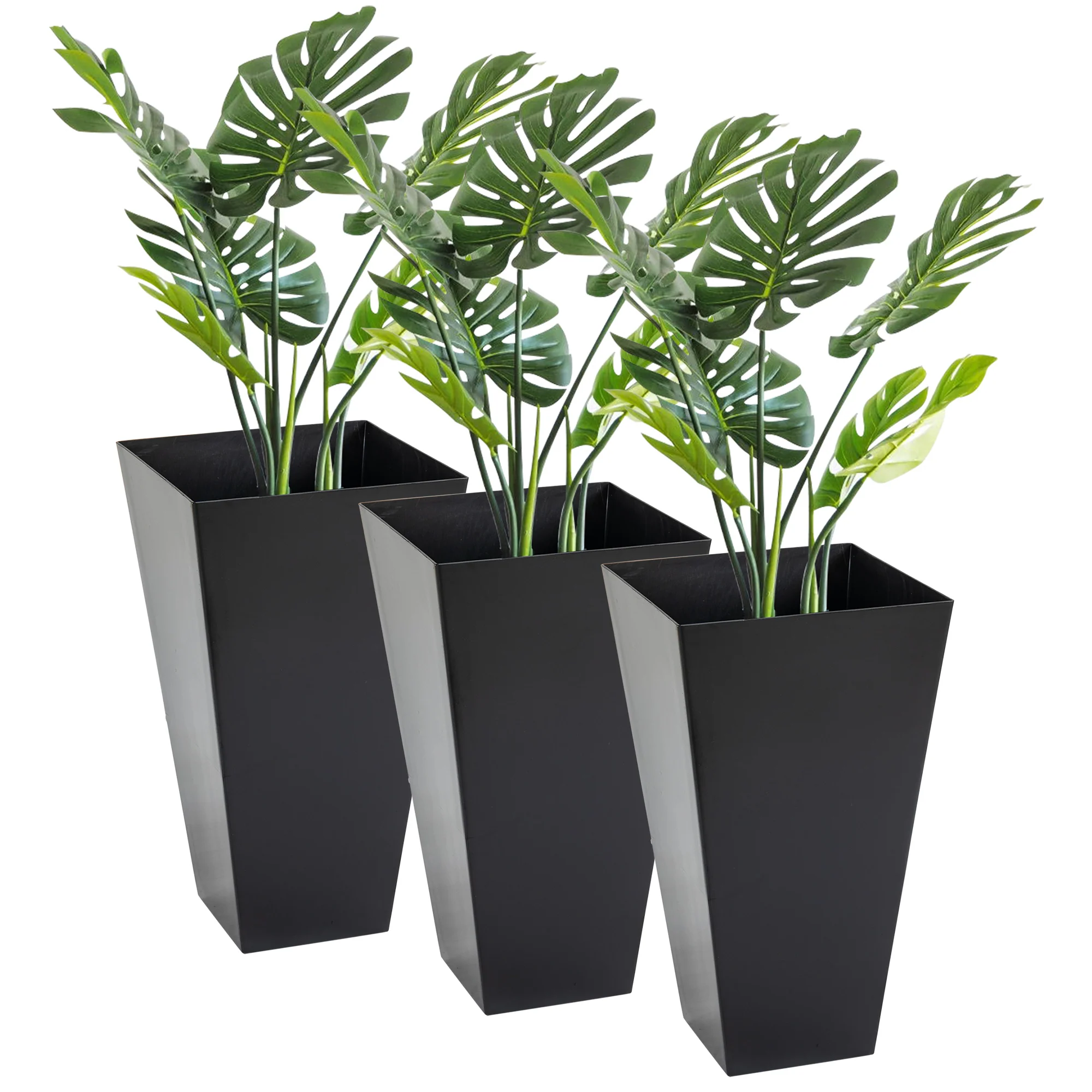 28" Tall Planters for Outdoor Plants with Drainage Hole, Set of 3 Taper Indoor Outdoor Planters, Large Plastic Garden Flower Pots for Porch, Patio, Yard, Black - Image 2