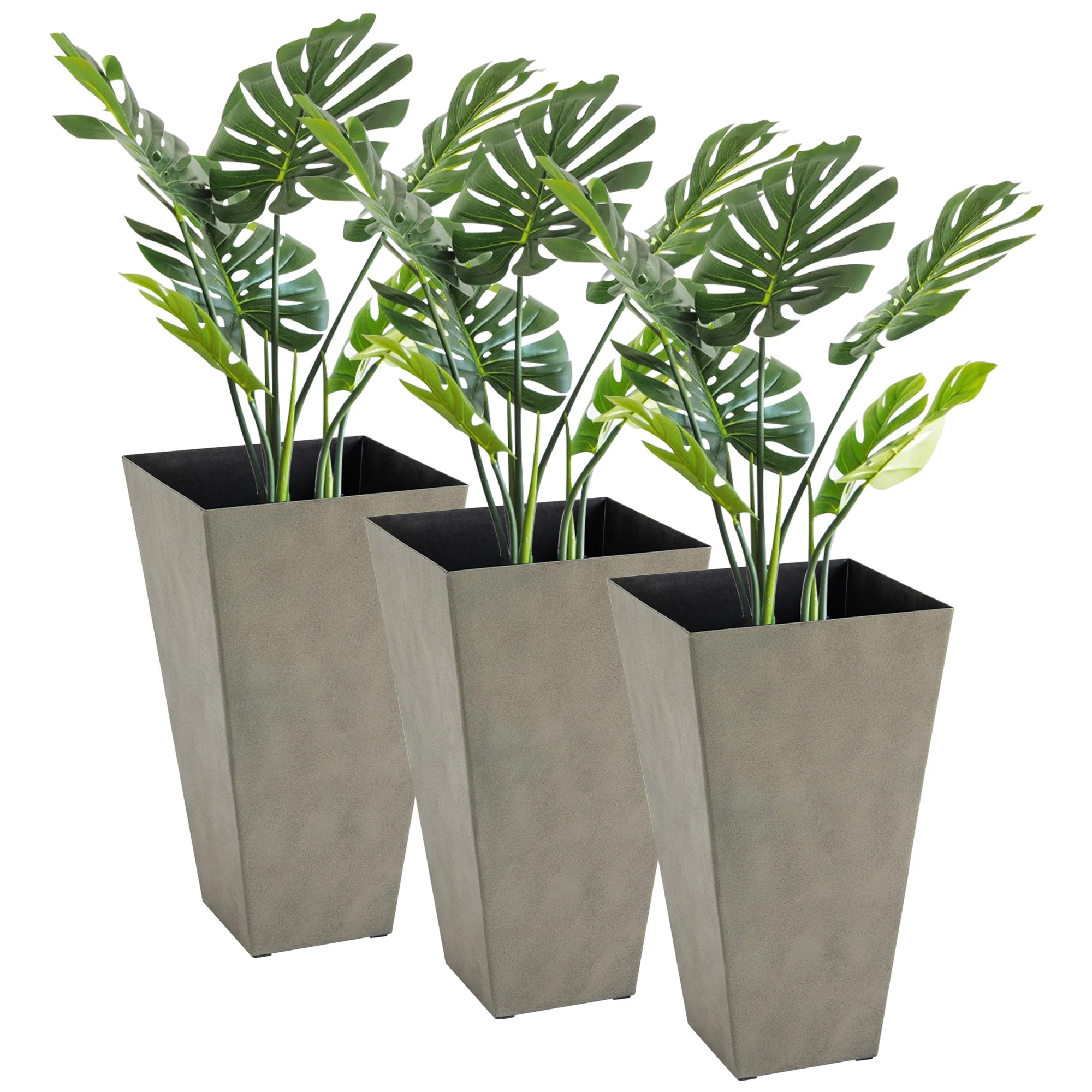 28" Tall Planters for Outdoor Plants with Drainage Hole, Set of 3 Taper Indoor Outdoor Planters, Large Plastic Garden Flower Pots for Porch, Patio, Yard, Mixed Grey - Image 2