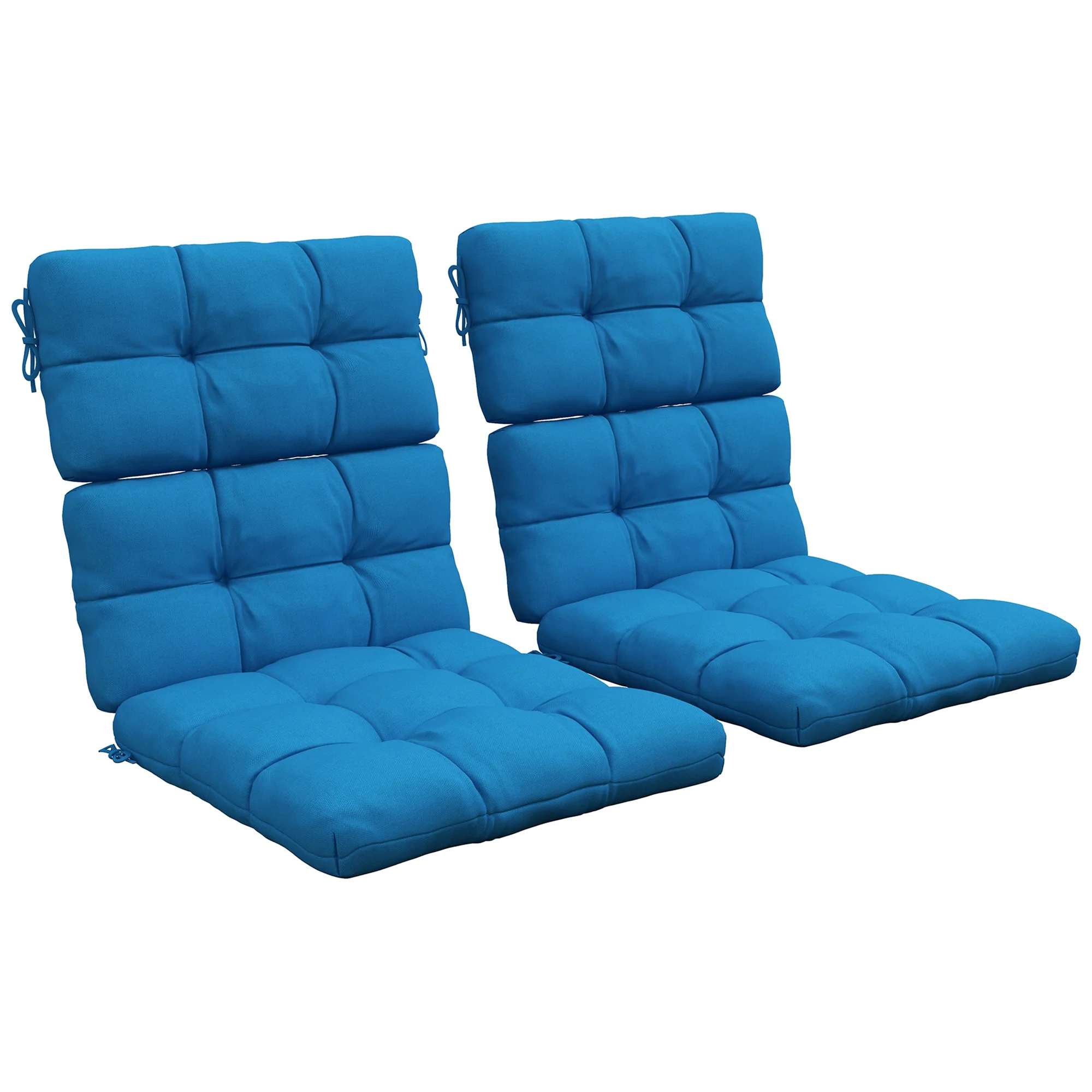 2pc Outdoor Seat Cushions with Backrest & Ties, Water Repellent Chairs Seat Pads, Blue - Image 12