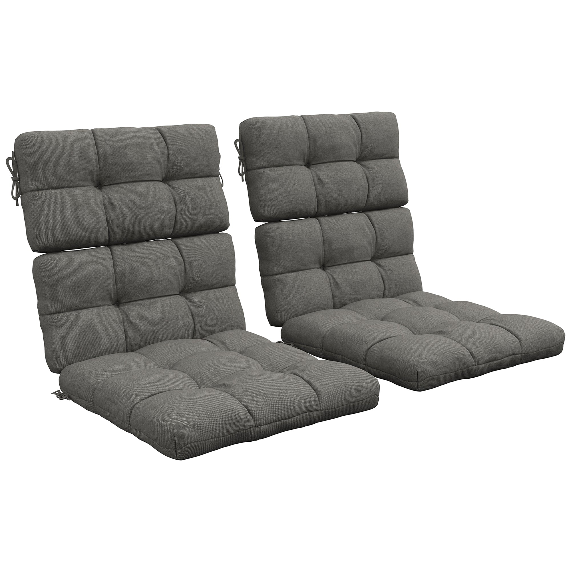 2pc Outdoor Seat Cushions with Backrest & Ties, Water Repellent Chairs Seat Pads, Charcoal Grey