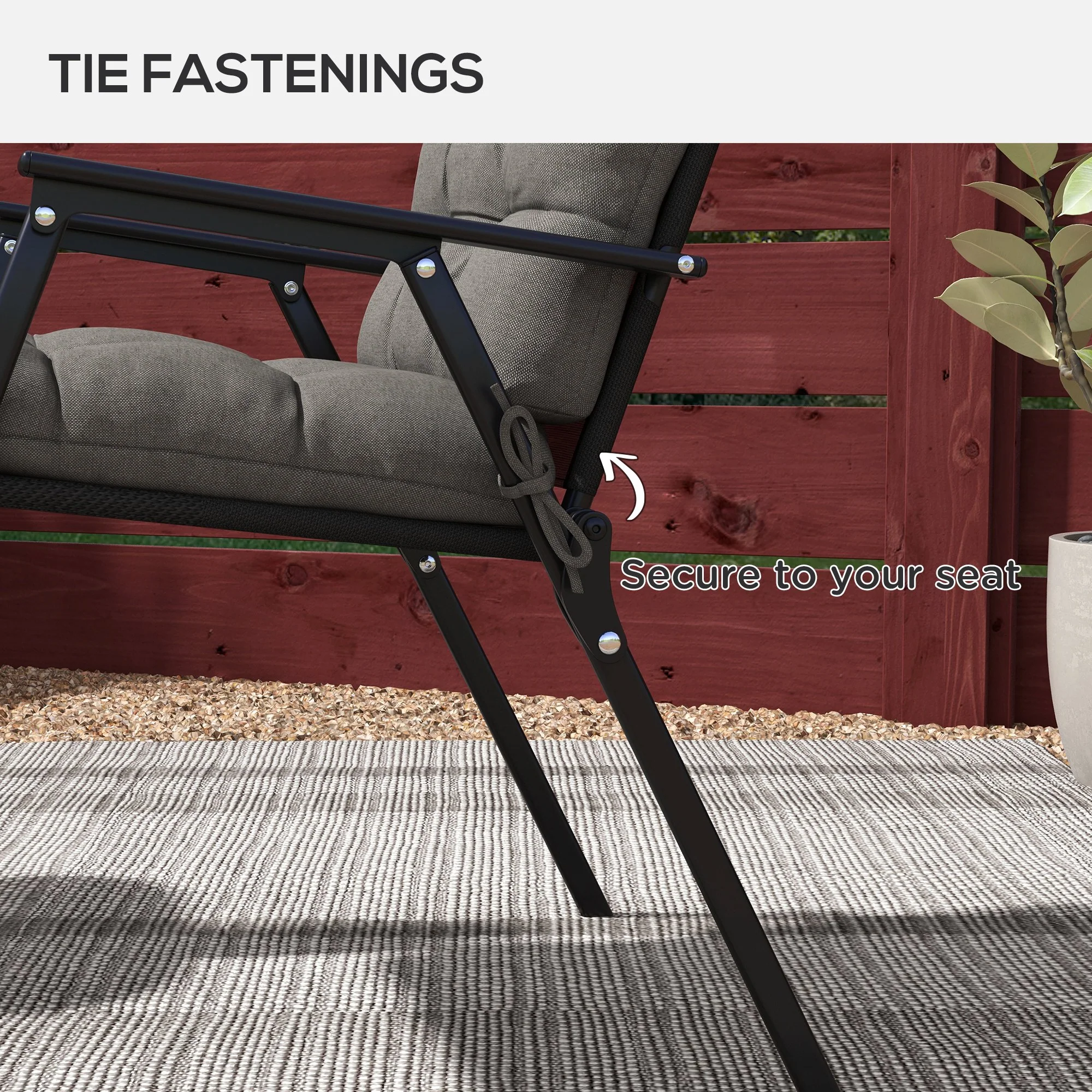2pc Outdoor Seat Cushions with Backrest & Ties, Water Repellent Chairs Seat Pads, Charcoal Grey - Image 7