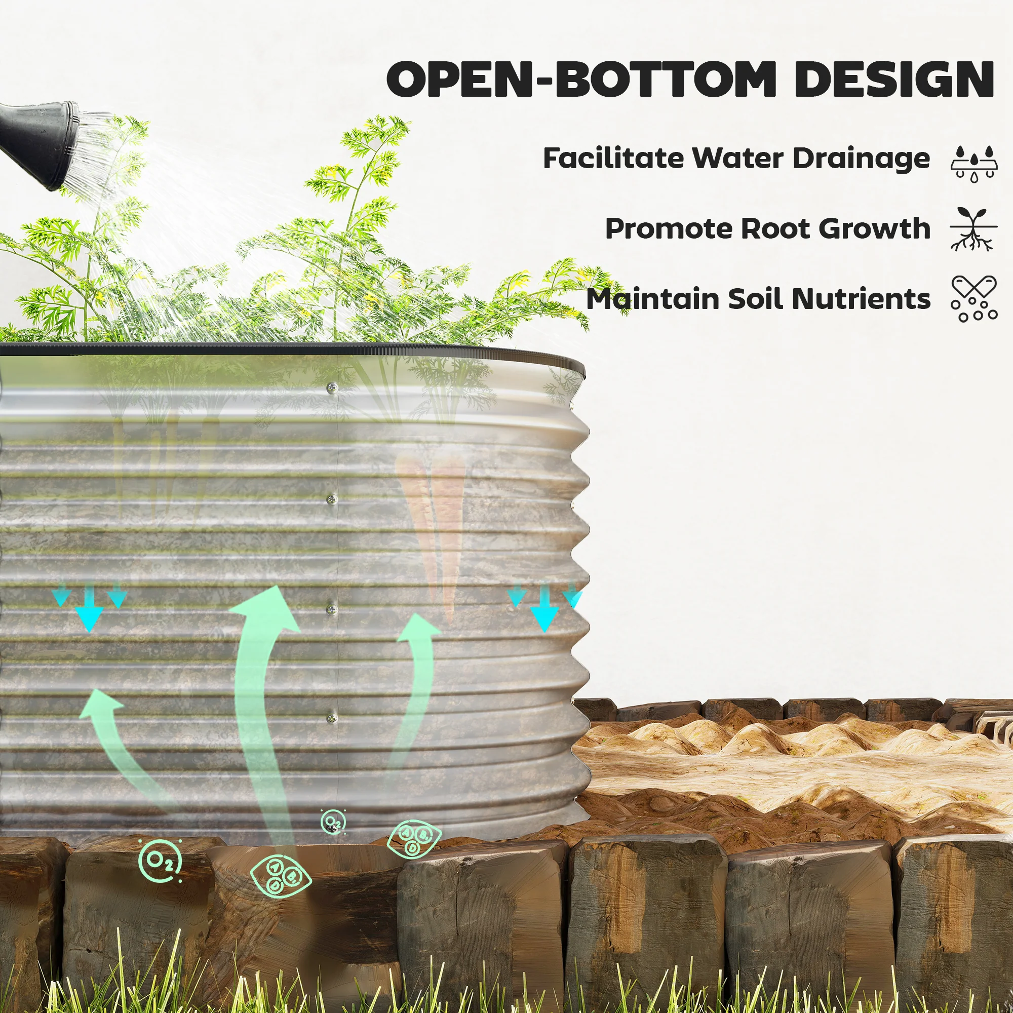 2Pcs Galvanized Raised Garden Bed, 6 x 2 x 2 ft Modular Metal Garden Beds with Rubber Strip Edging, Silver - Image 10