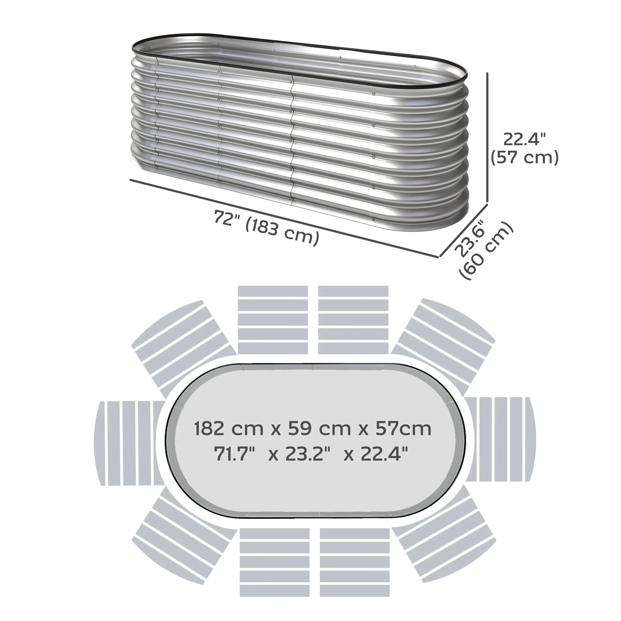 2Pcs Galvanized Raised Garden Bed, 6 x 2 x 2 ft Modular Metal Garden Beds with Rubber Strip Edging, Silver - Image 5