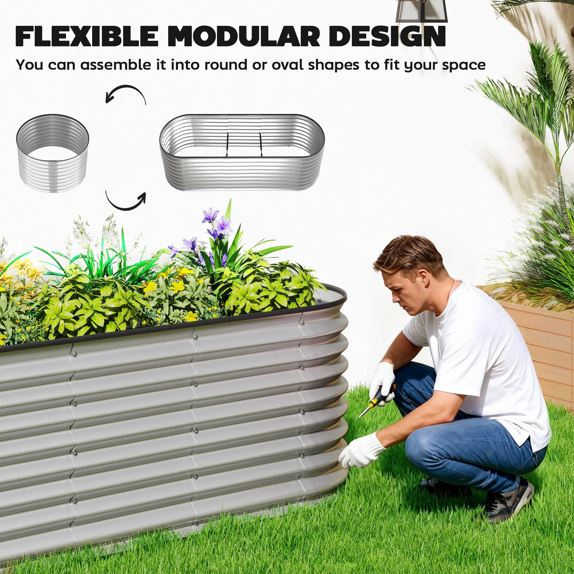 2Pcs Galvanized Raised Garden Bed, 6 x 2 x 2 ft Modular Metal Garden Beds with Rubber Strip Edging, Silver - Image 8