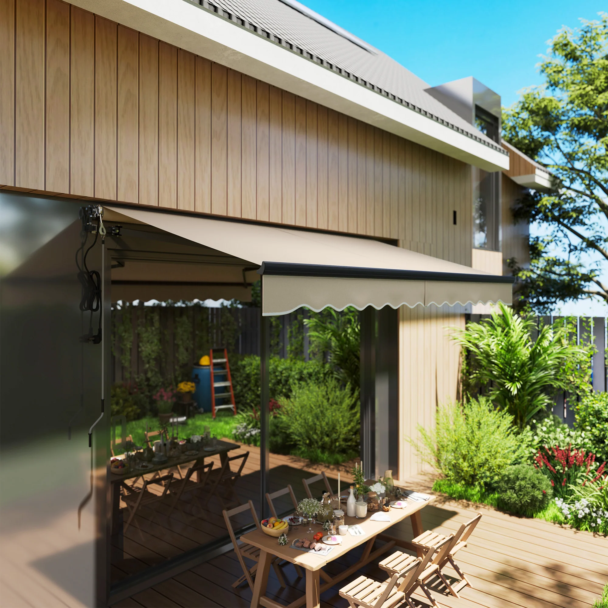 3.5 x 3m Electric Awning with Remote Controller for Garden Patio Door Window, Beige - Image 3