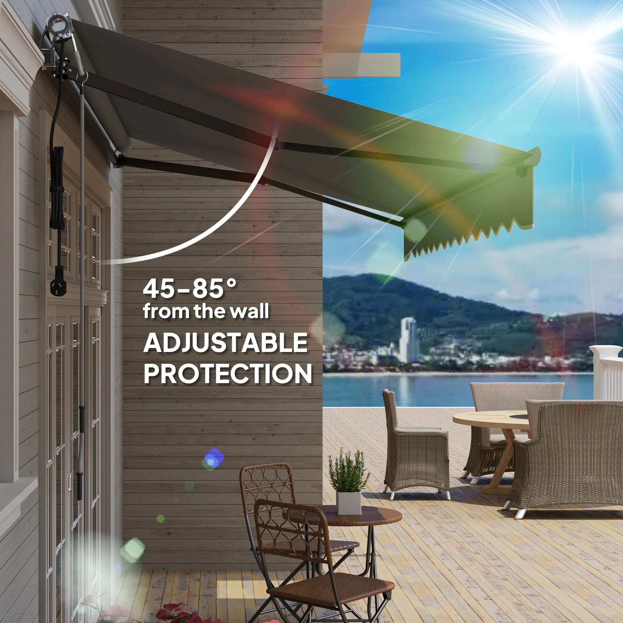 3.5 x 3m Electric Awning with Remote Controller for Garden Patio Door Window, Dark Grey - Image 8