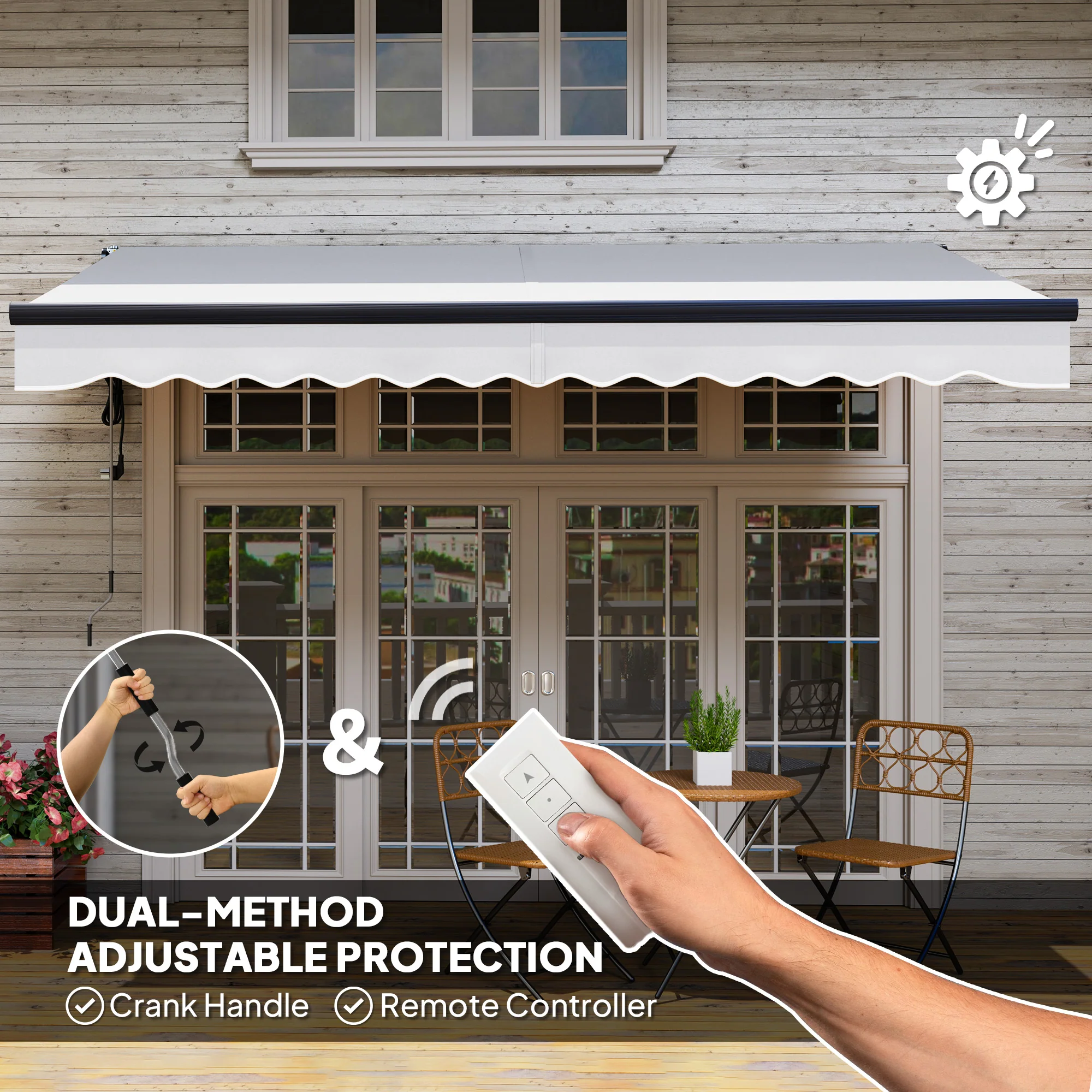 3.5 x 3m Electric Awning with Remote Controller for Garden Patio Door Window, Light Grey - Image 6