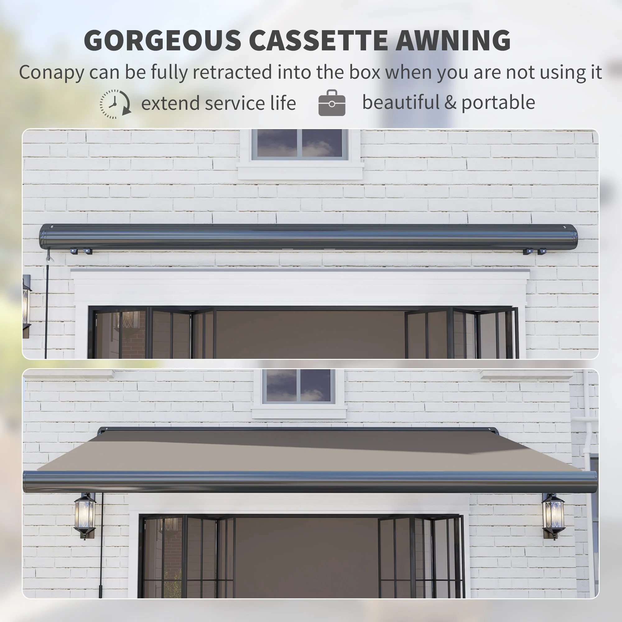 3.5 x 3 m Electric Awning with Remote Controller, UV50+ Sun Shade Canopy, Light Grey - Image 7