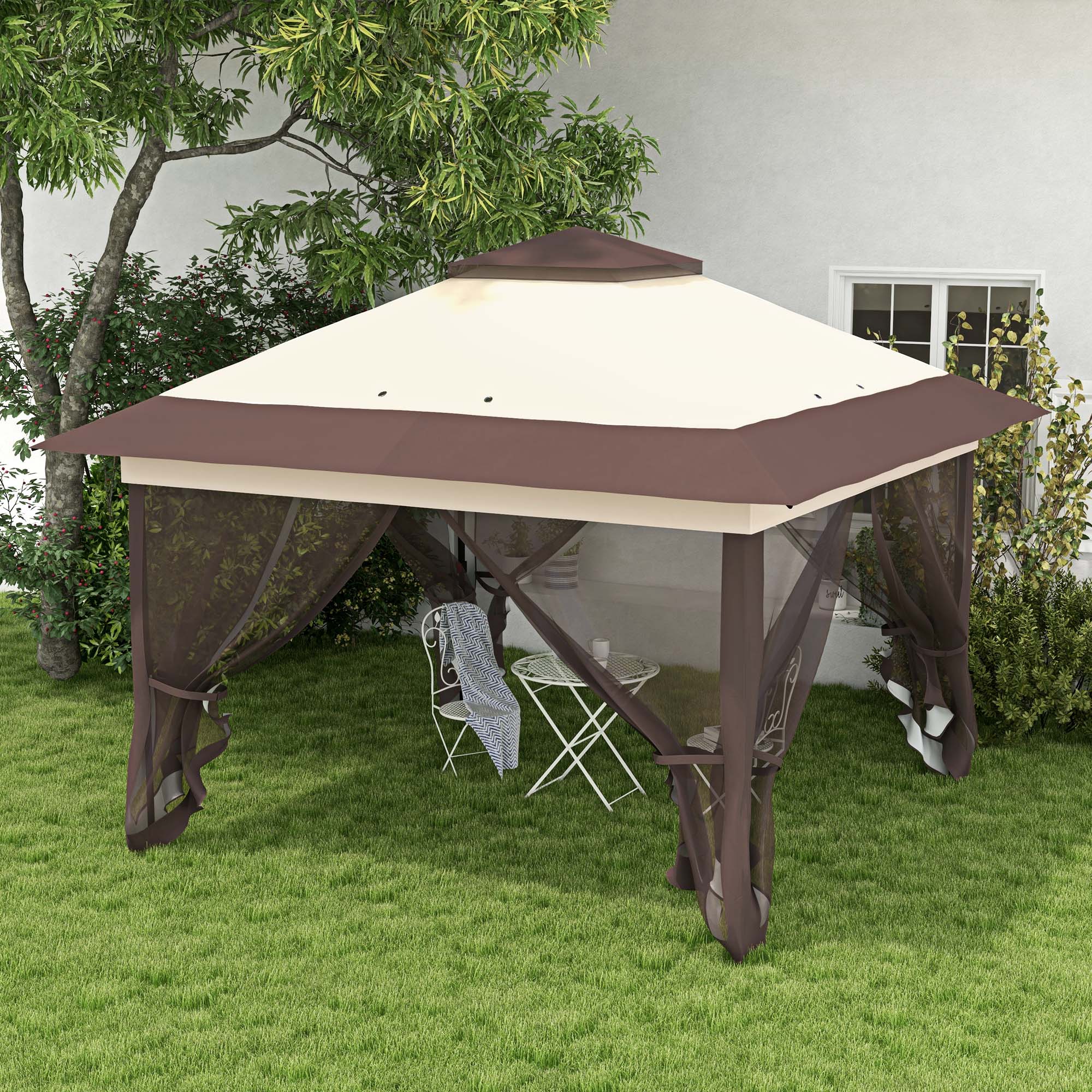 3.6 x 3.6 m Pop up Gazebo, Height Adjustable Party Tent with Netting & Wheeled Carry Bag, Khaki - Image 4