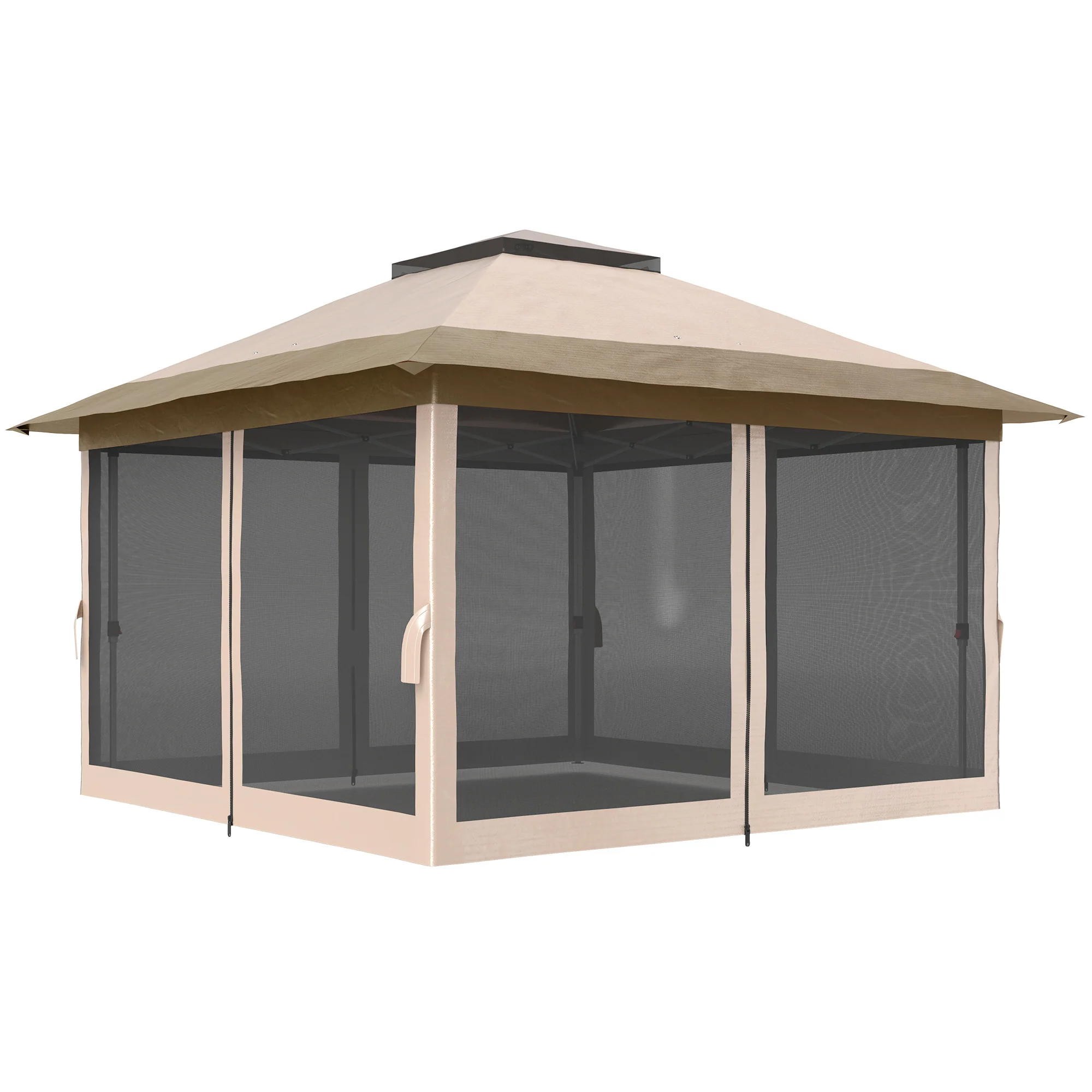 3.6 x 3.6m Pop Up Gazebo with Mesh Sides, Wheeled Carry Bag and Sand Bags, Beige - Image 2