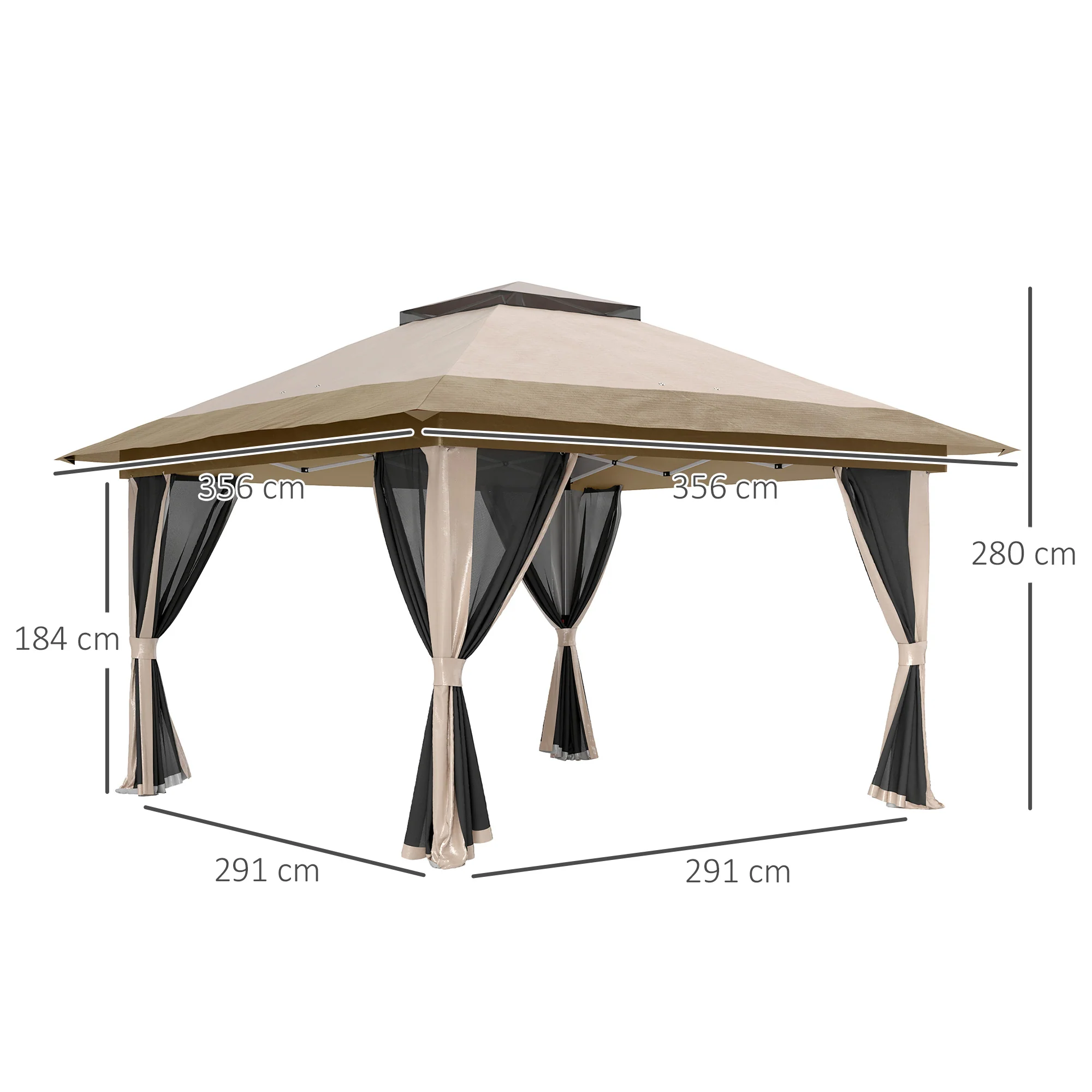 3.6 x 3.6m Pop Up Gazebo with Mesh Sides, Wheeled Carry Bag and Sand Bags, Beige - Image 5