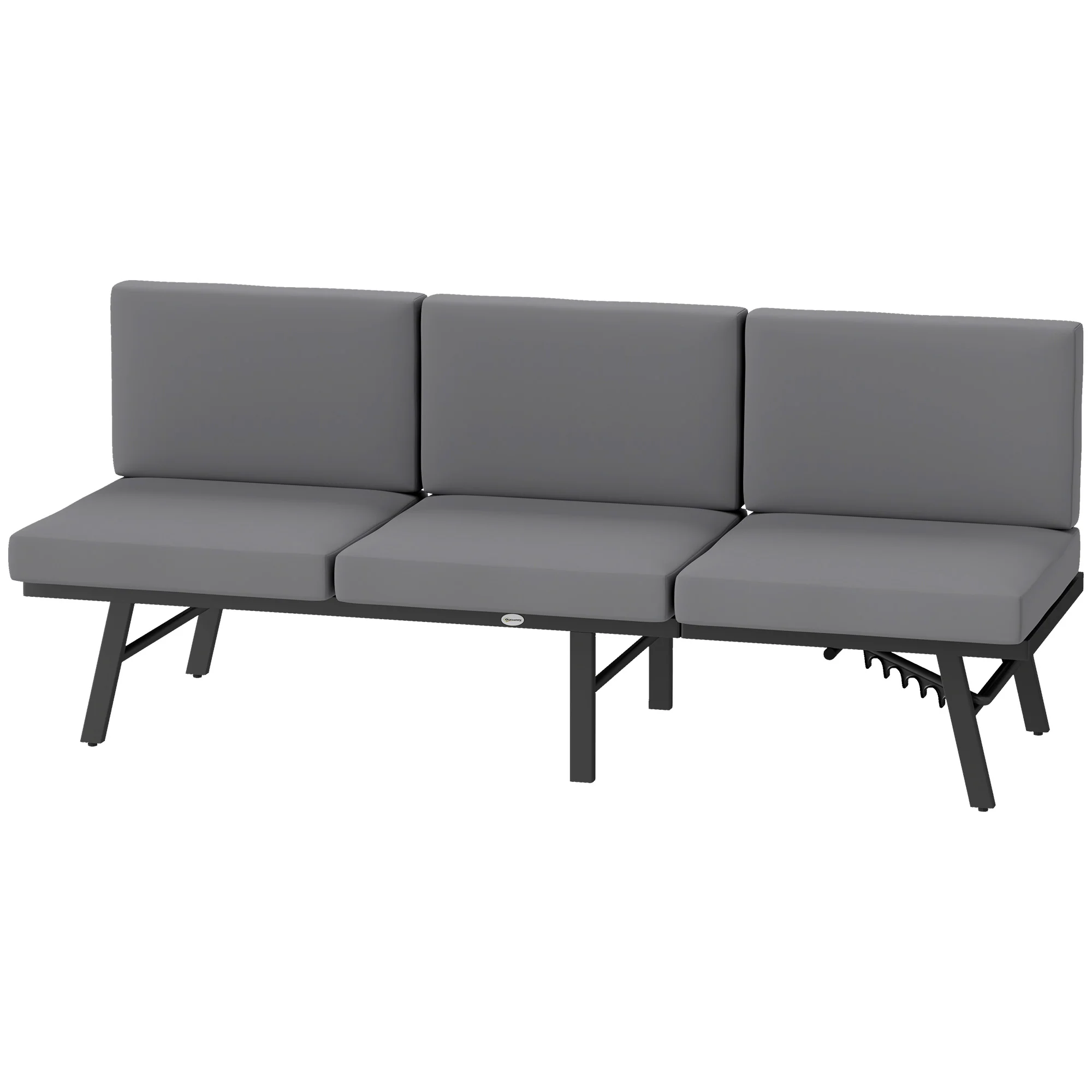 3-Seater Outdoor Sofa, 3-in-1 Lounge Chair with 5-Position Adjustable Back, Grey - Image 2