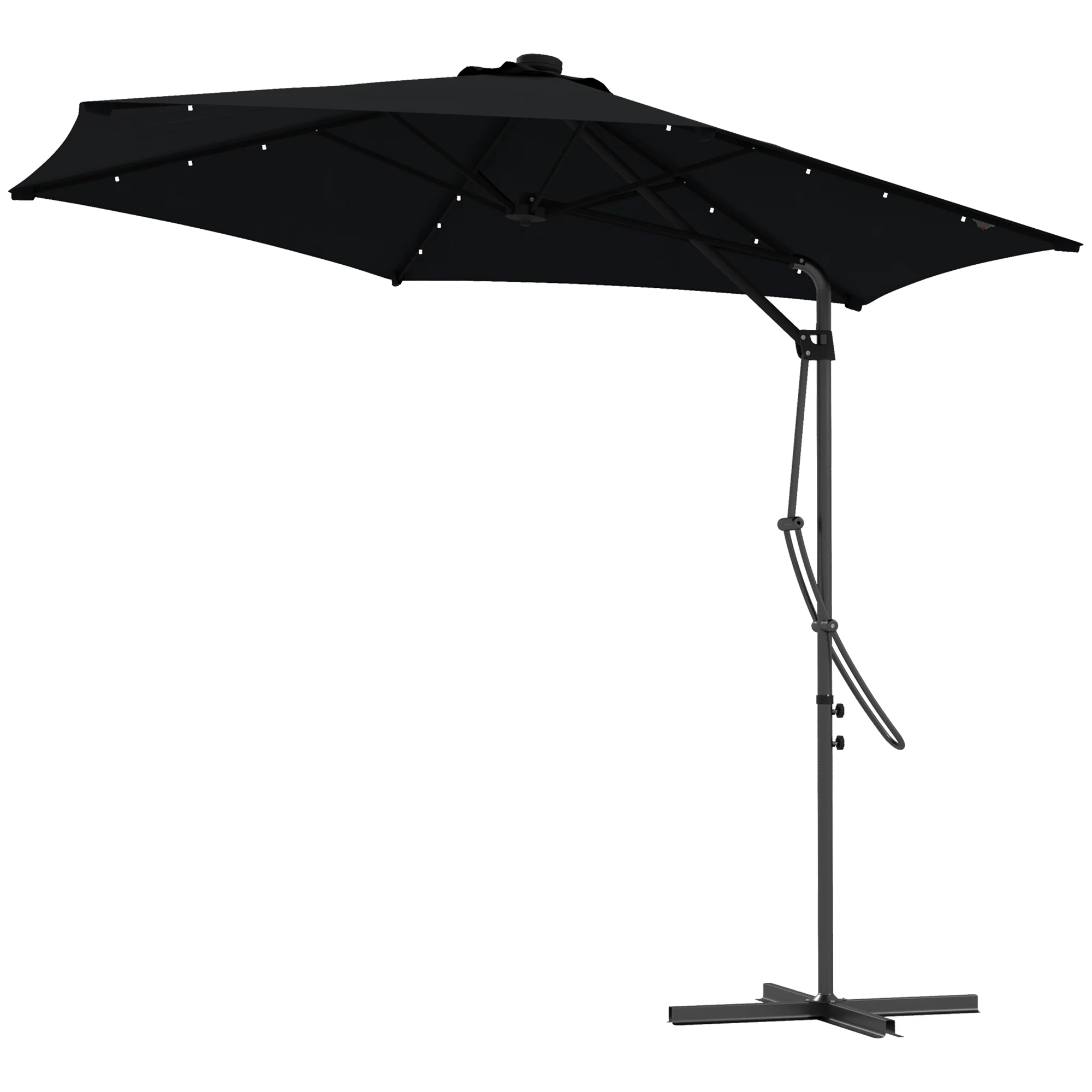 3m LED Parasol Umbrella, Garden Parasol with Cross Base & Steel Pole, Black - Image 2