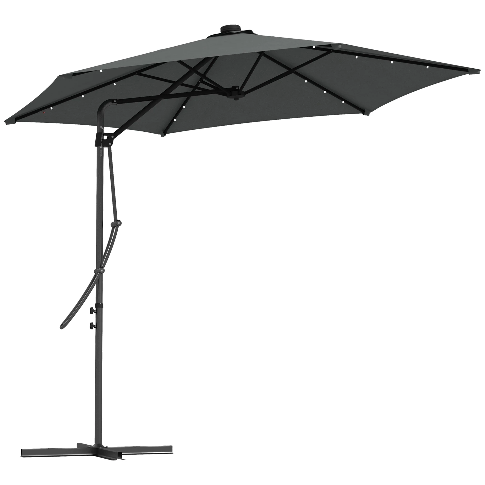 3m LED Parasol Umbrella, Garden Parasol with Cross Base & Steel Pole, Dark Grey