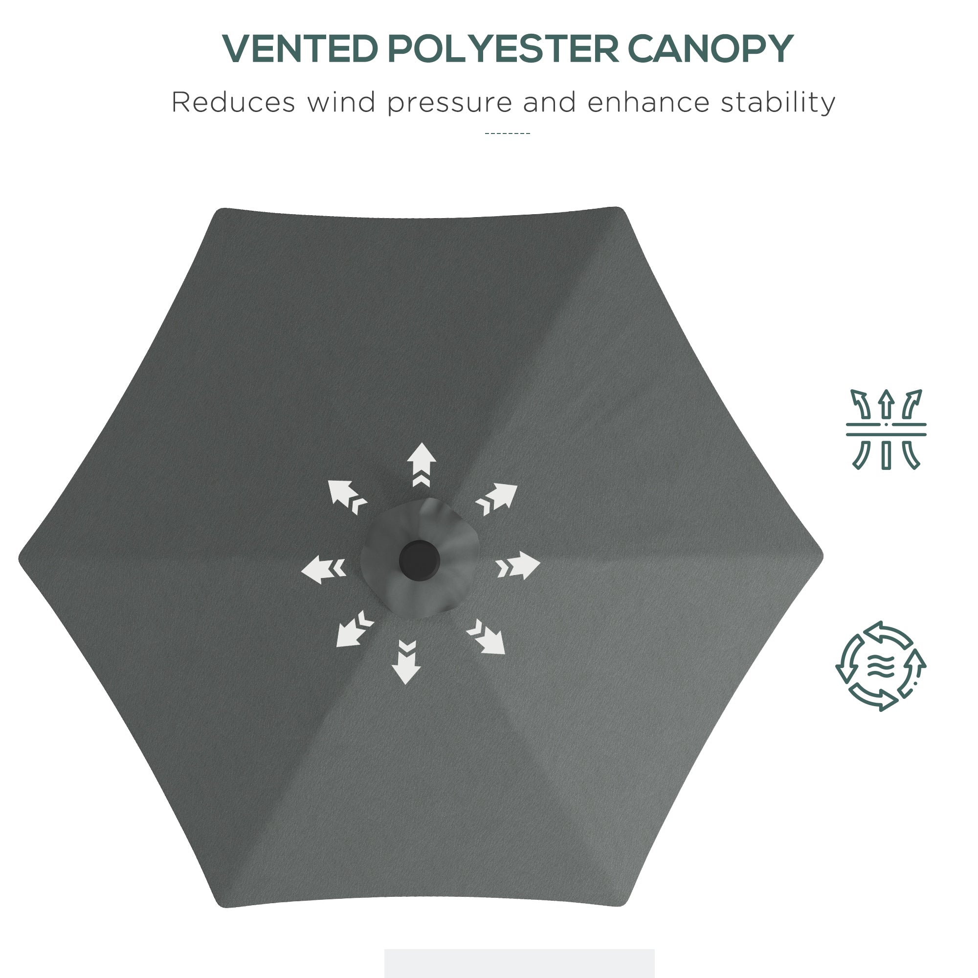 3m LED Parasol Umbrella, Garden Parasol with Cross Base & Steel Pole, Dark Grey - Image 8