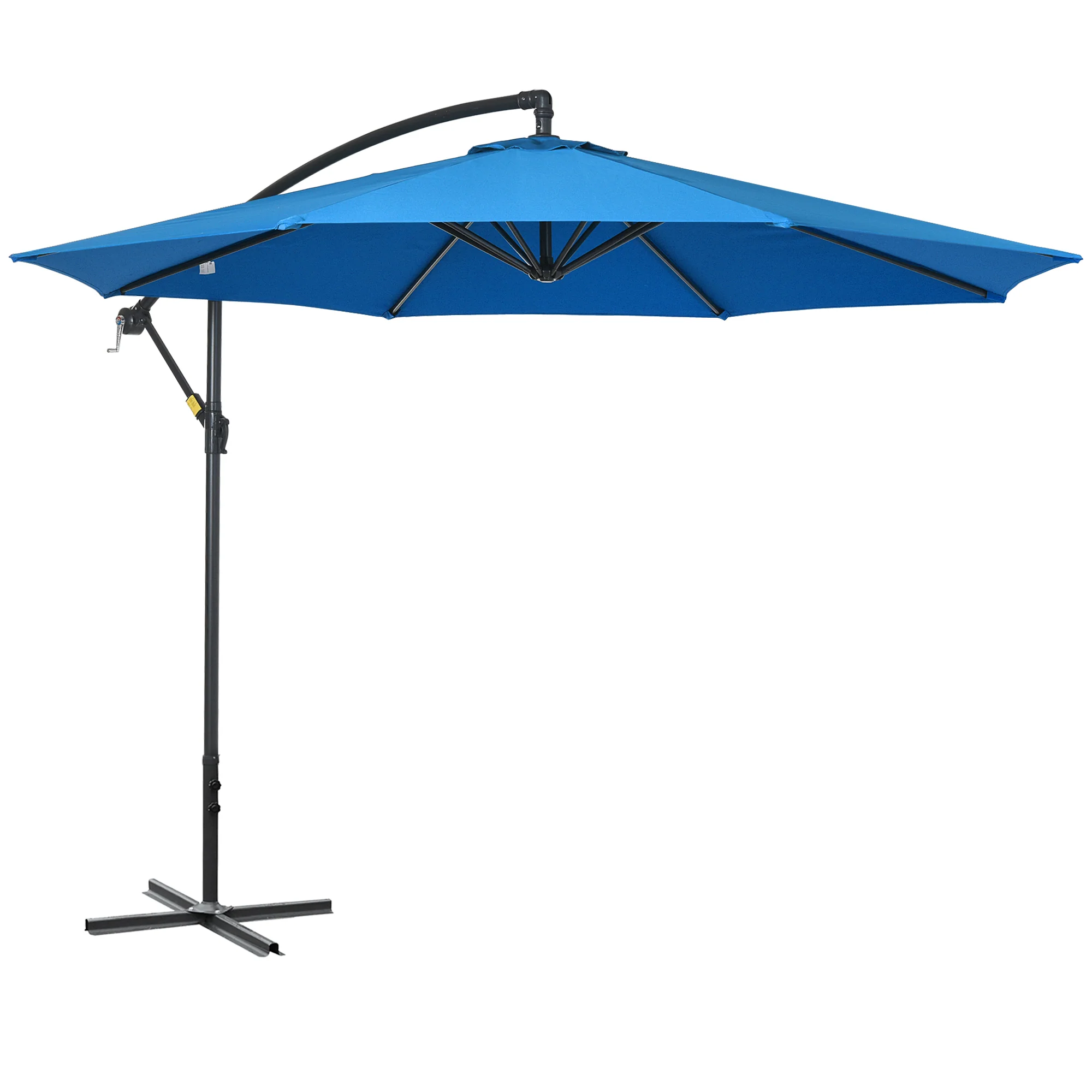 3m Garden Banana Parasol Cantilever Umbrella w/ 8 Ribs, Crank Handle & Cross Base, Blue