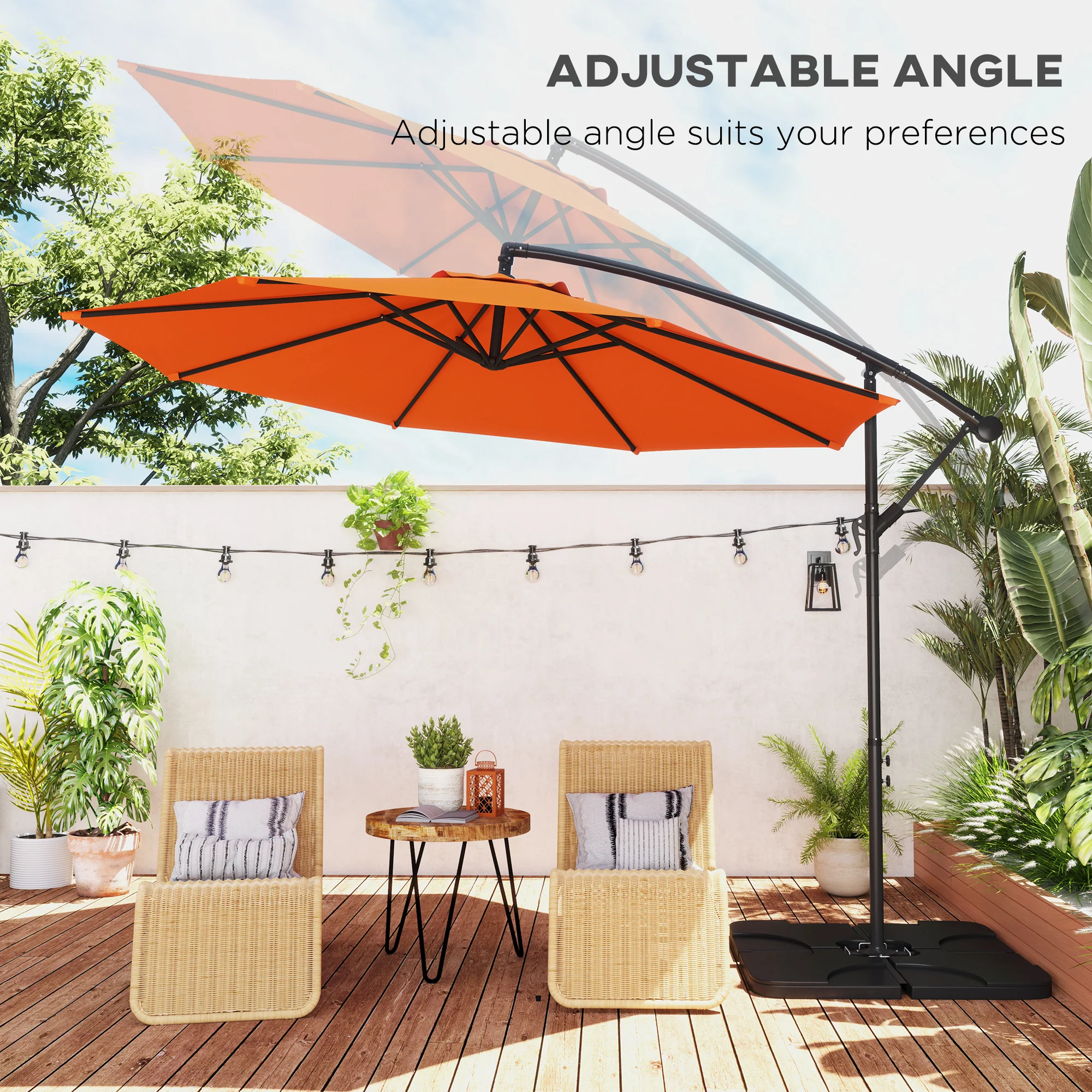 3m Garden Banana Parasol Cantilever Umbrella with Weights, Cover & Cross Base, Orange - Image 7