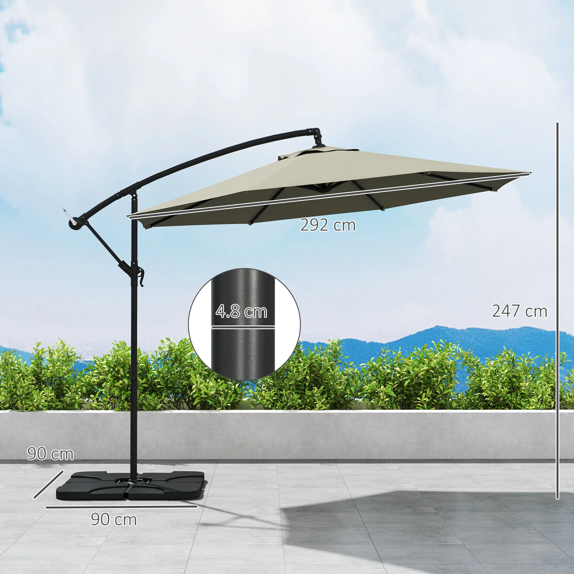 3m Garden Banana Parasol Cantilever Umbrella with Weights, Cover & Cross Base, Light Grey - Image 5