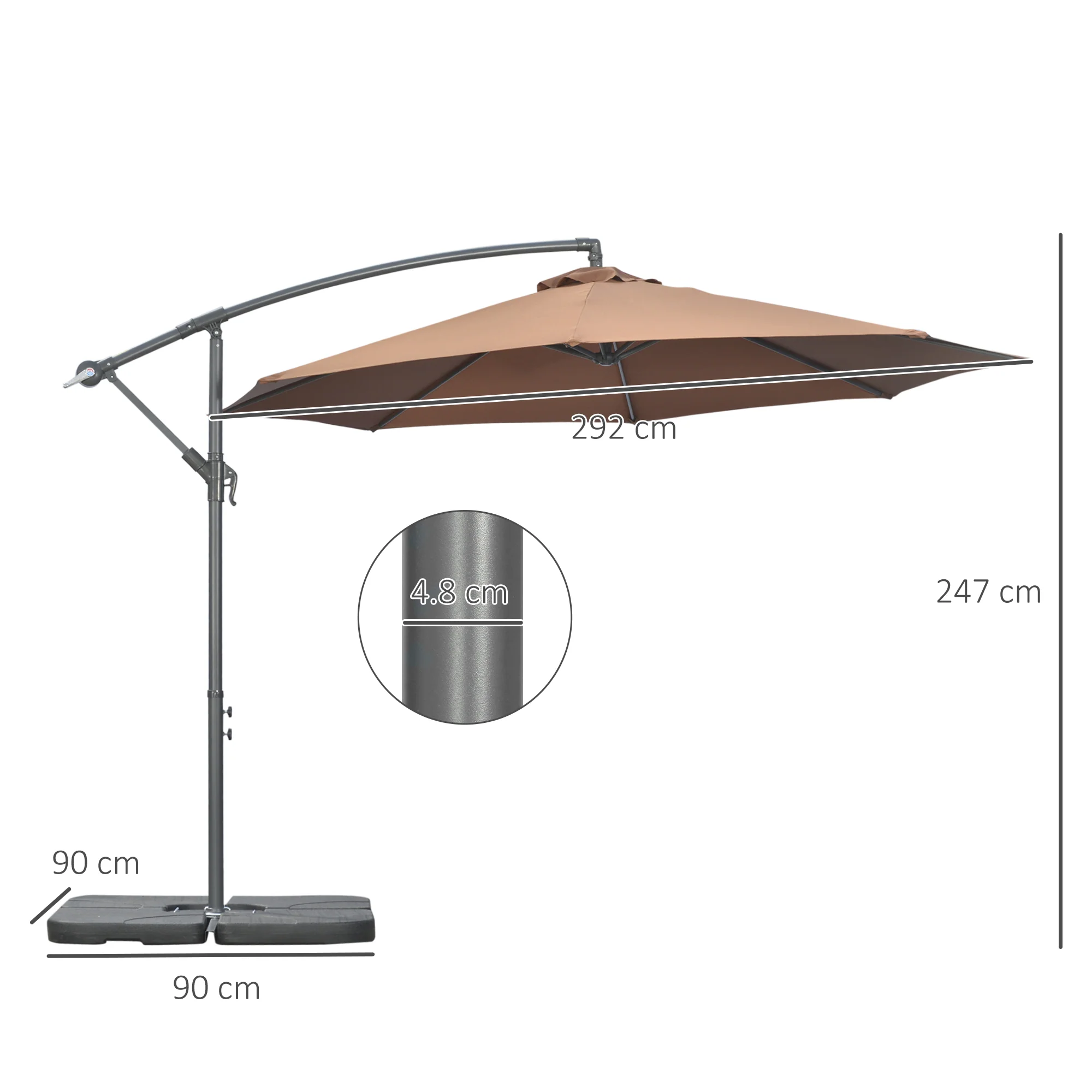 3m Garden Banana Parasol Cantilever Umbrella with Weights, Cover & Cross Base, Coffee - Image 5