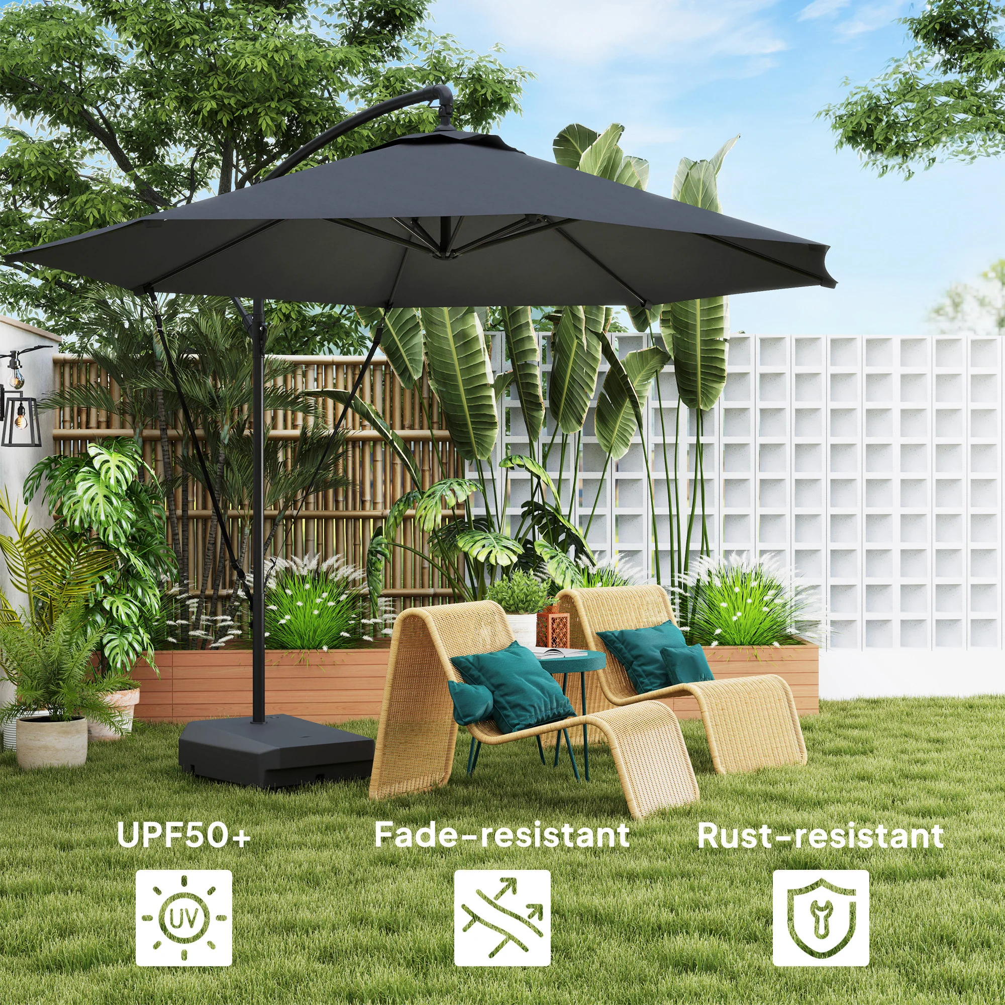 3m Cantilever Banana Parasol w/ Fillable Base, Wind Protection Strap, Cover, Grey - Image 8