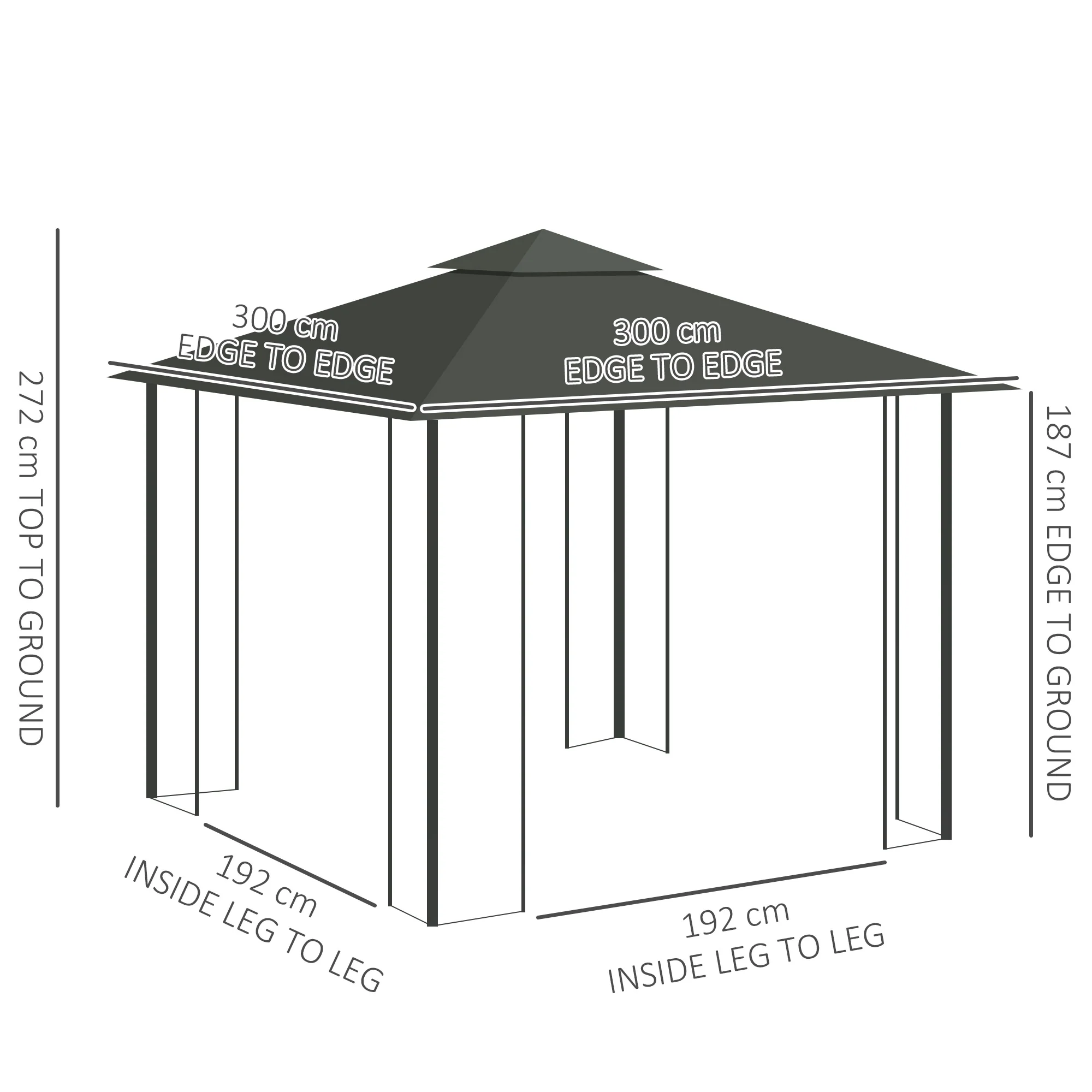 3(m) x 3(m) Garden Gazebo, Double Roof Outdoor Gazebo Canopy Shelter with Netting, Solid Steel Frame, for Garden, Lawn and Deck, Grey - Image 5