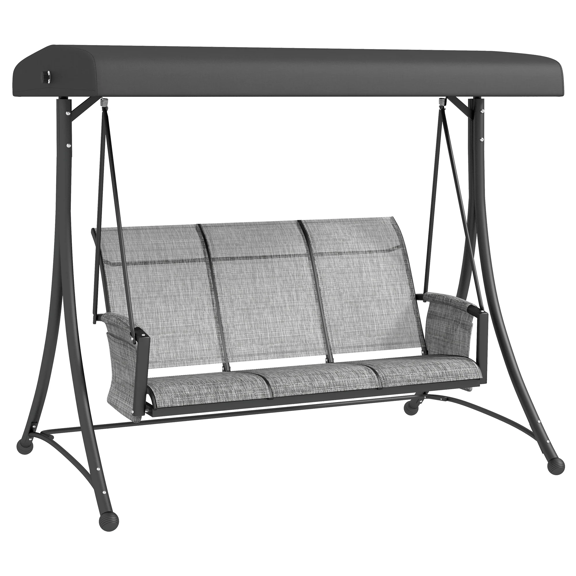 3 Person Outdoor Porch Swing Chair with Adjustable Canopy for Patio, Backyard, Mixed Grey