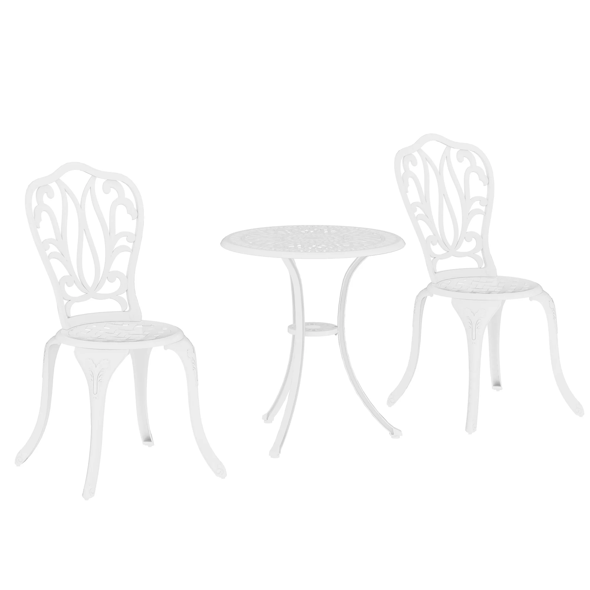 3 Piece Modern Garden Bistro Set with Umbrella Hole & Aluminium Frame for Balcony, Patio, White