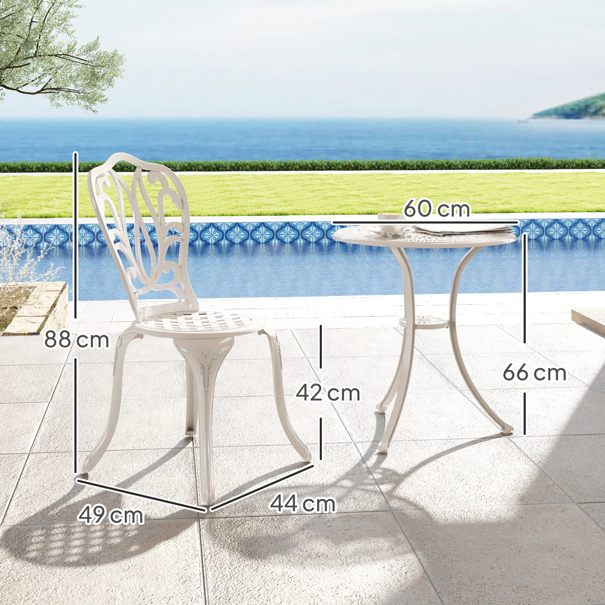 3 Piece Modern Garden Bistro Set with Umbrella Hole & Aluminium Frame for Balcony, Patio, White - Image 5