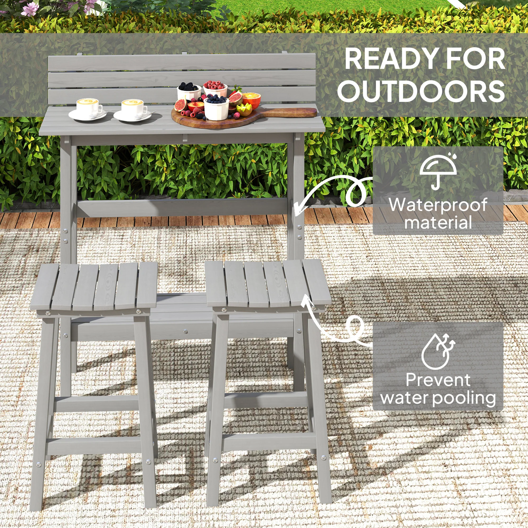 3 Piece Patio Bar Set with 43"H Bar Table and 2 Bar Stools for Backyard, Porch, Grey - Image 8