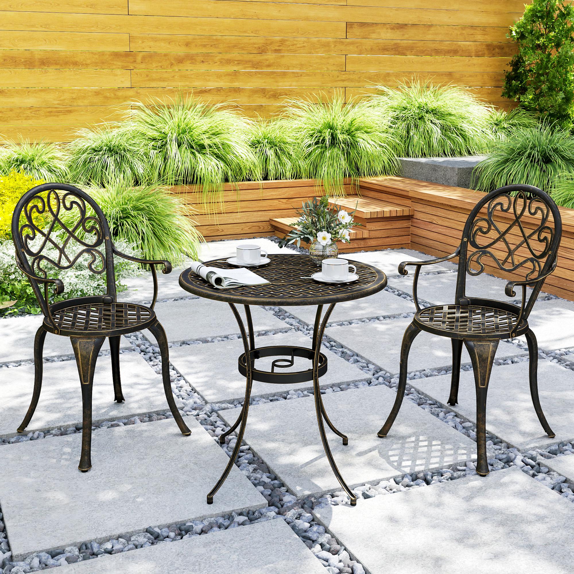 3 Piece Patio Bistro Set, Aluminium Garden Table and Chairs with Adjustable Footpads, Bronze Tone - Image 10