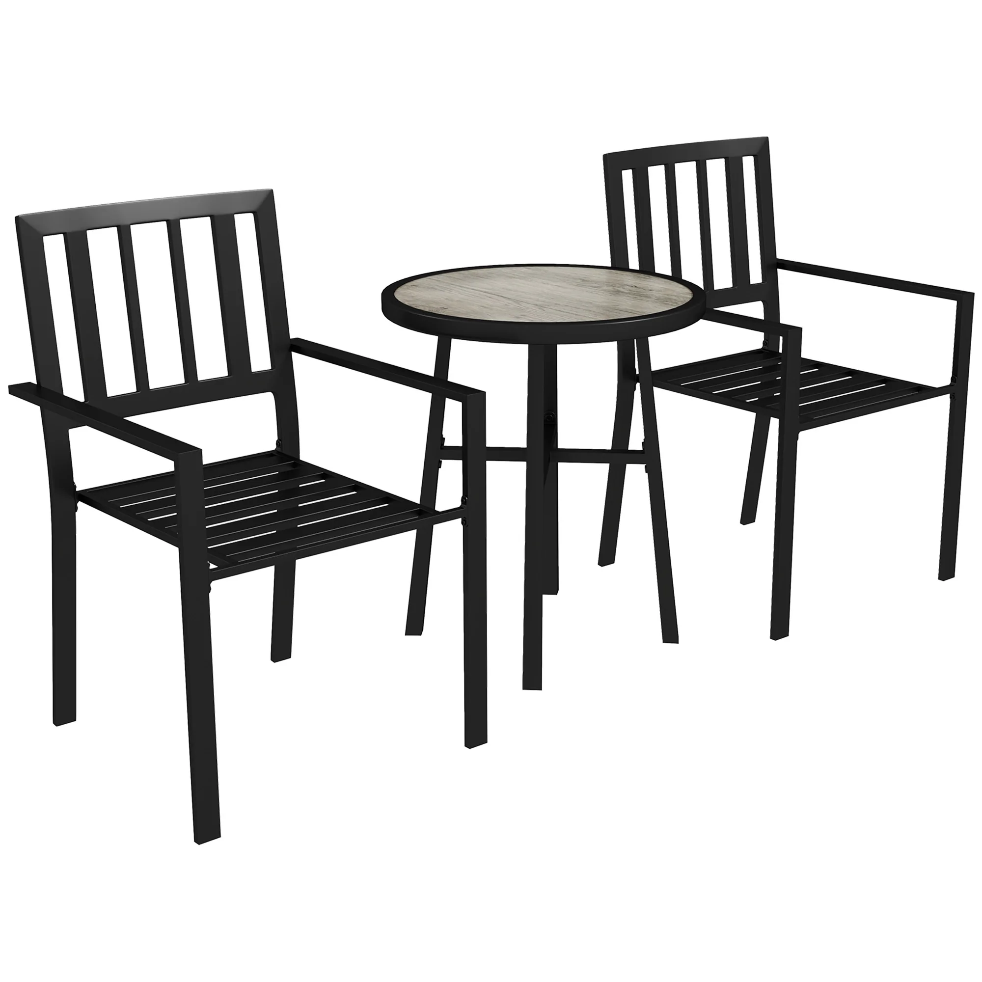 3 Piece Garden Dining Set with 2 Stackable Chairs & Steel Frame for Balcony, Patio, Deck, Grey - Image 12
