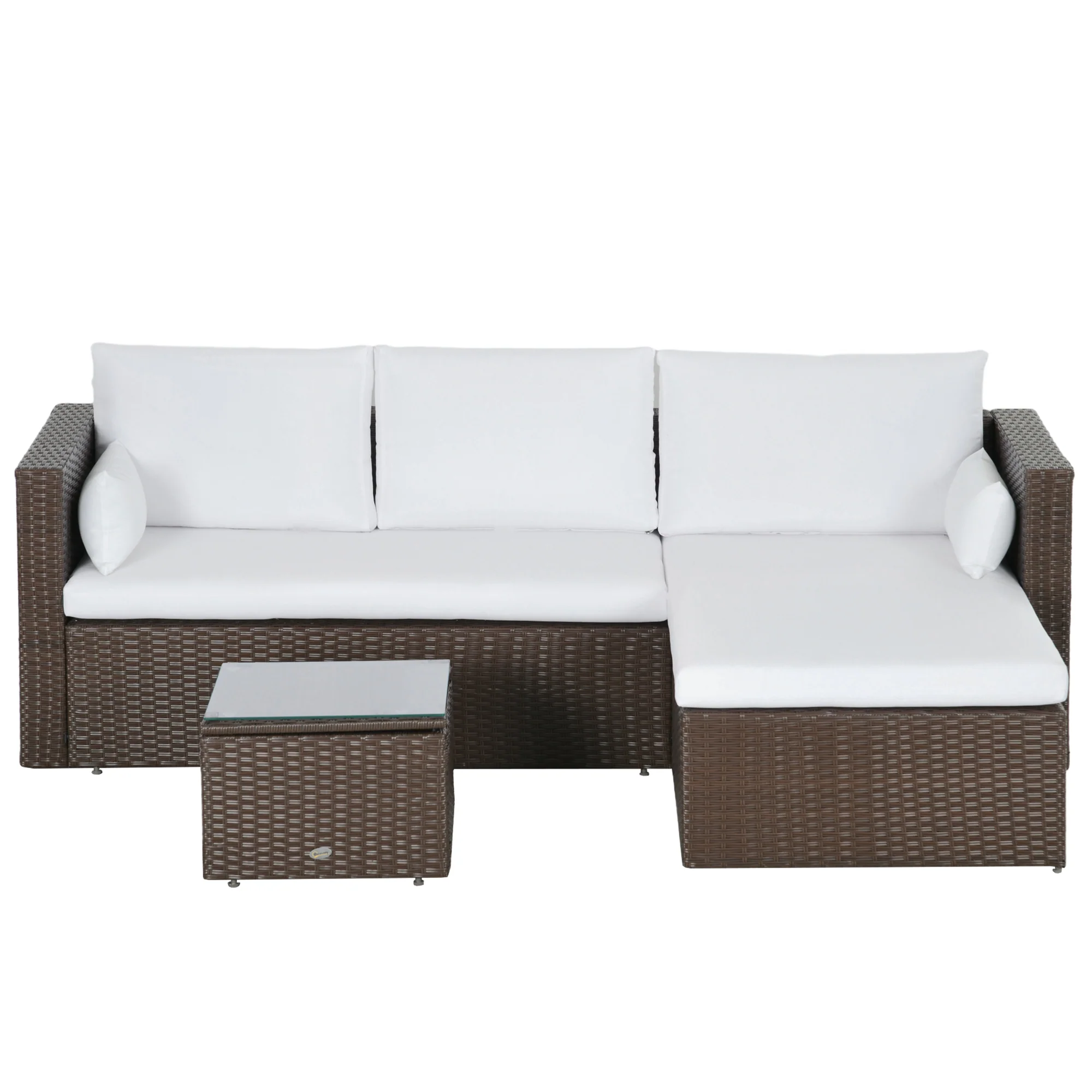 3pcs Modern Rattan Sofa Set, Wicker Patio Furniture Set with Coffee Table, Pillows, White - Image 2