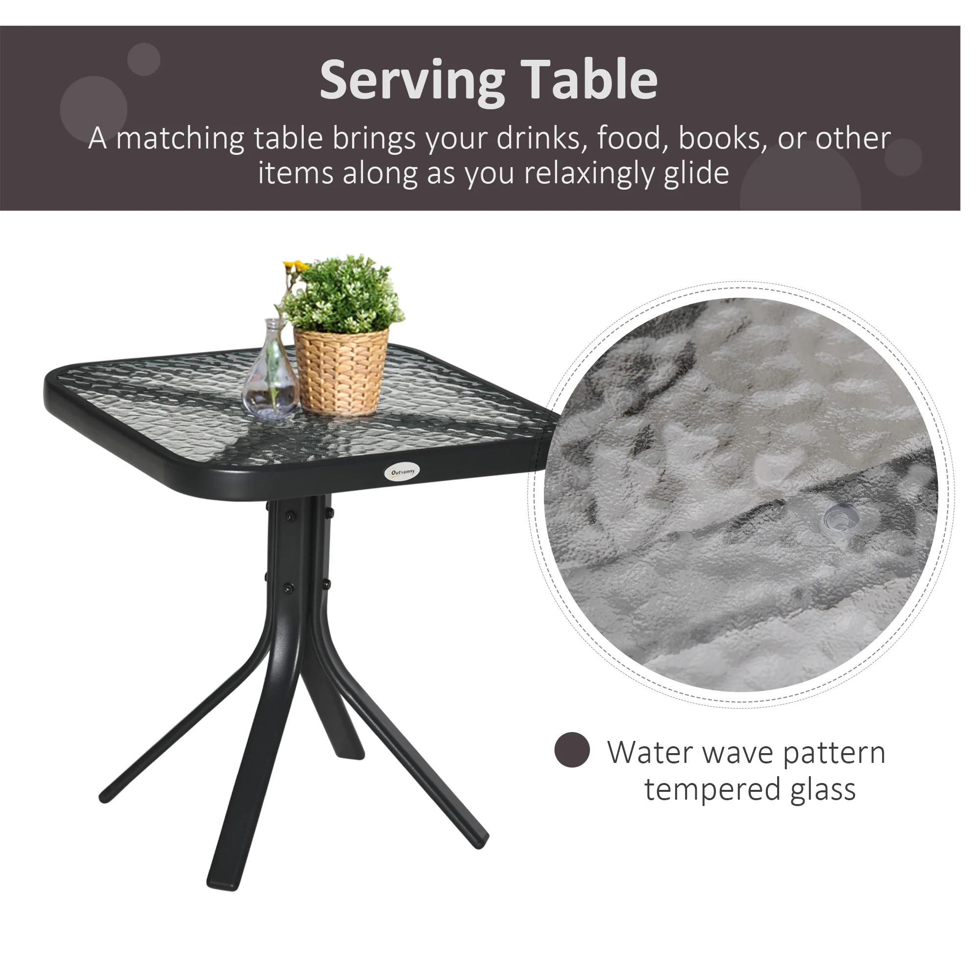 3 Piece Patio Glider Set with Breathable Mesh Seat & Glass Top Table, Black - Image 8
