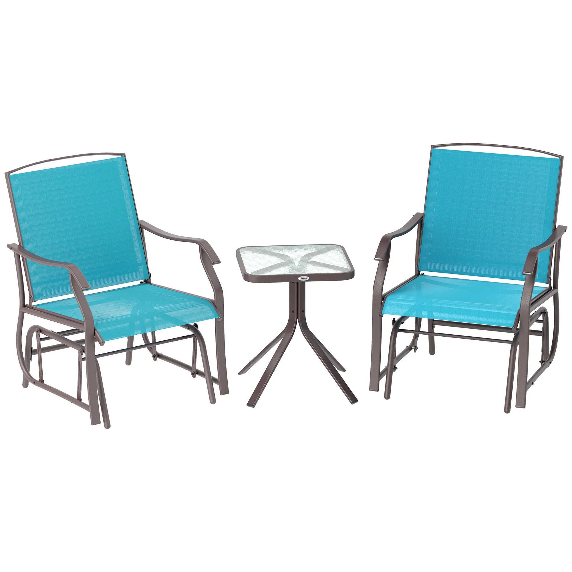 3 Piece Patio Glider Set with Breathable Mesh Seat & Glass Top Table, Blue