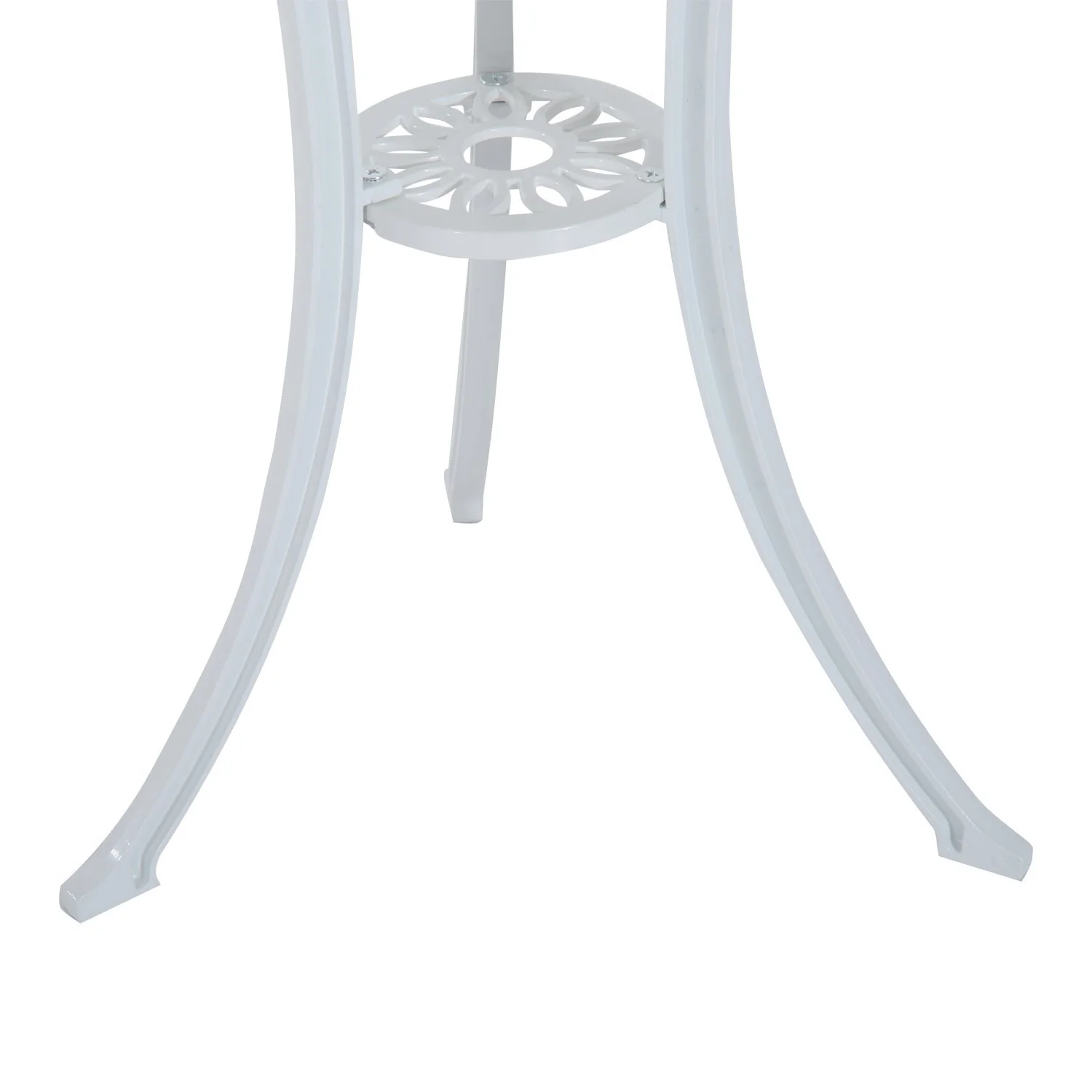 3 Pcs Antique Patio Bistro Set, Aluminium Round Dining Table and Chairs with Parasol Hole, White - Image 10