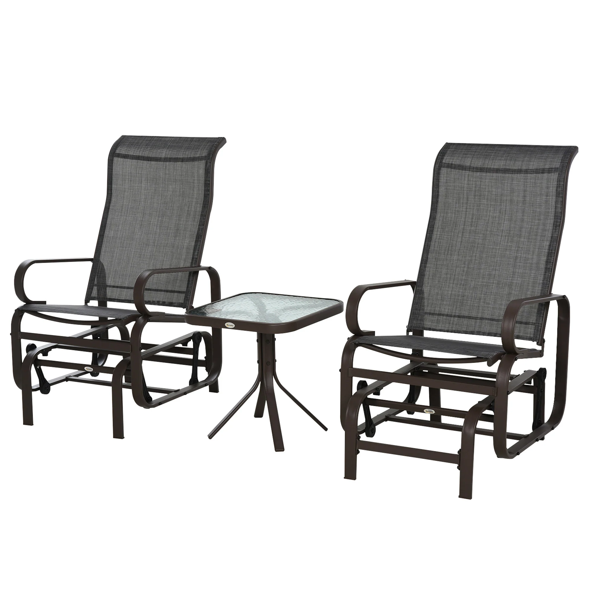 Glider Rocking Chair Set with Glass Top Coffee Table & Breath Mesh Fabric Seat, Brown - Image 2