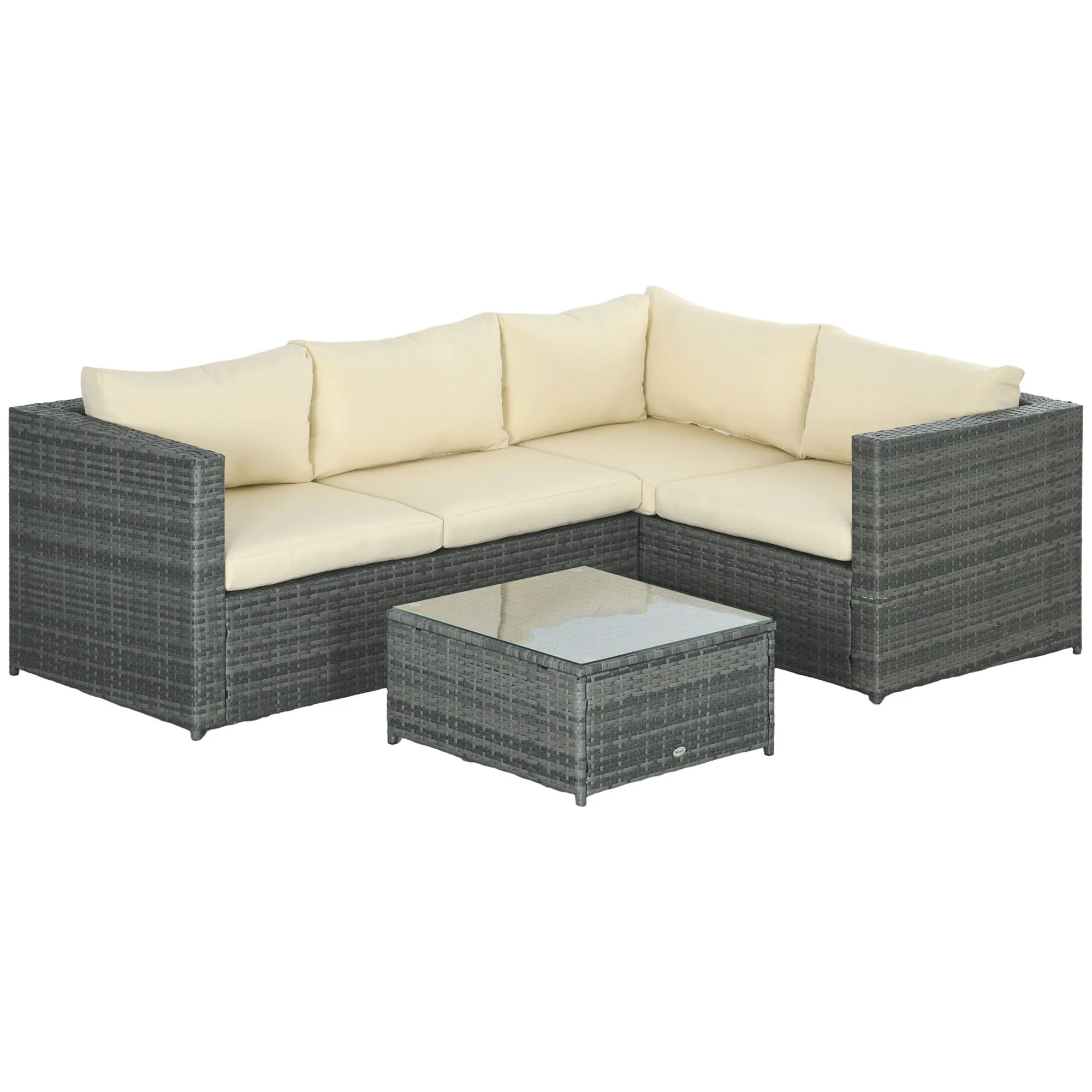 3 Pieces Rattan Wicker Conversation Furniture Set w/ Loveseats & Coffee Table, Beige
