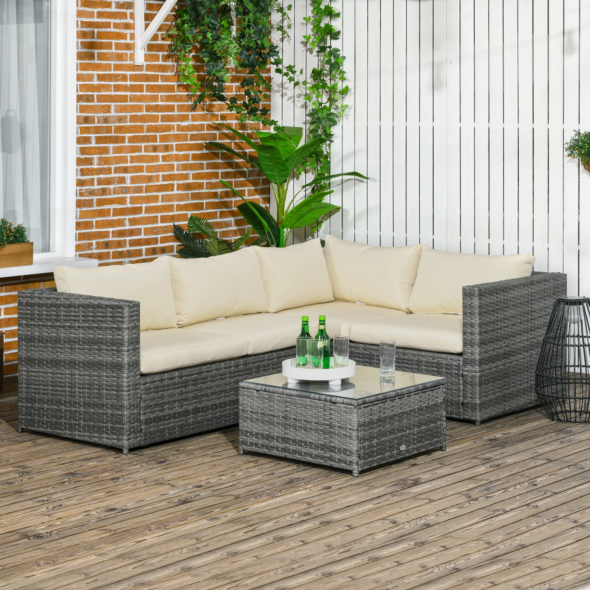 3 Pieces Rattan Wicker Conversation Furniture Set w/ Loveseats & Coffee Table, Beige - Image 4