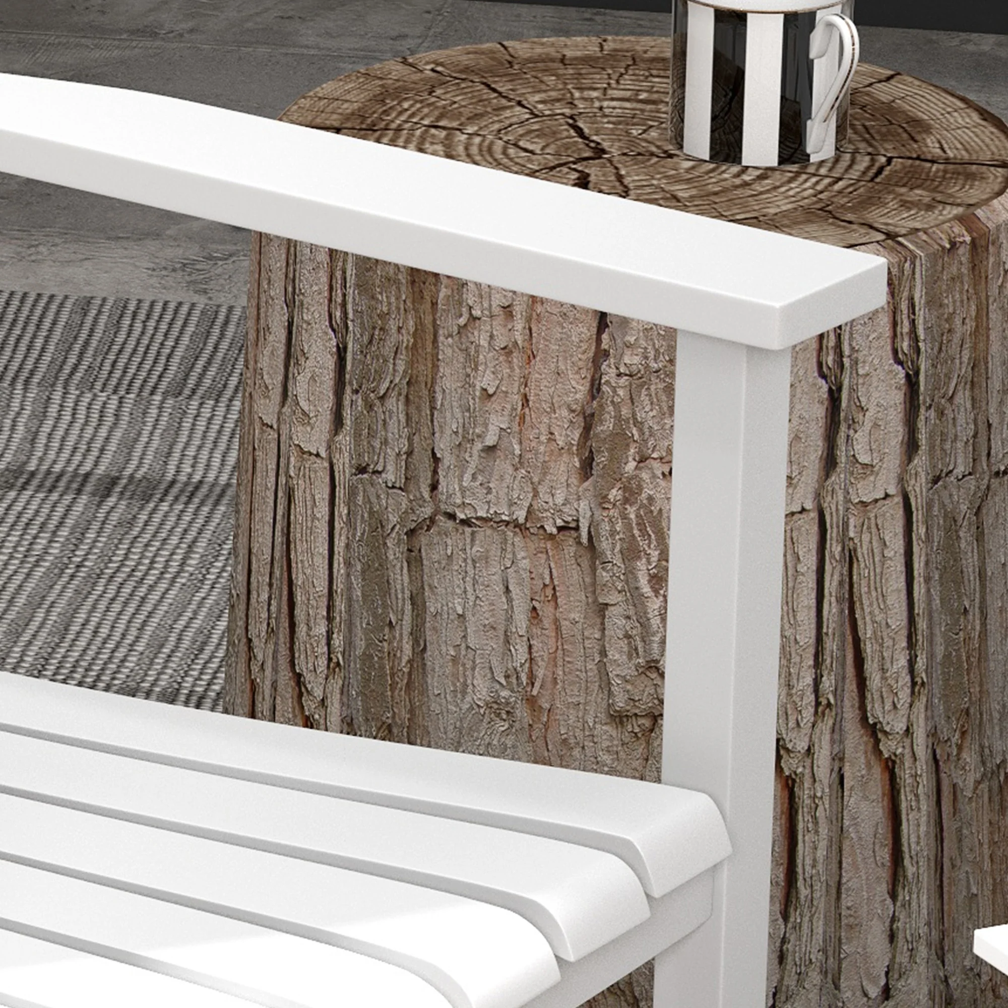 3 Pieces Outdoor Wooden Patio Rocking High Back Chair Set w/ Folding Table, White - Image 11