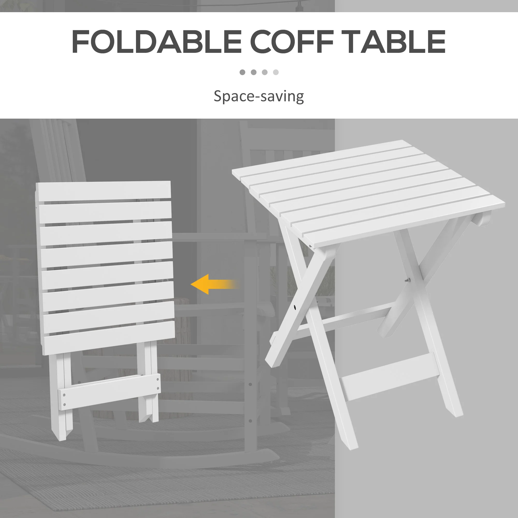 3 Pieces Outdoor Wooden Patio Rocking High Back Chair Set w/ Folding Table, White - Image 9