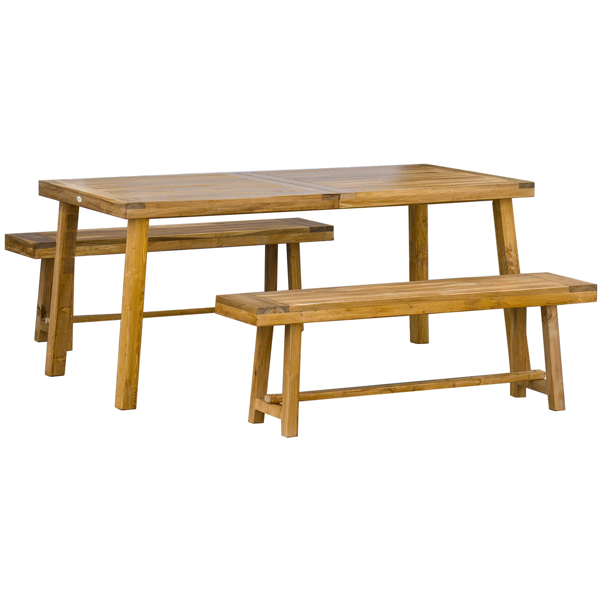 3 Pieces Picnic Bench Set with Table and 2 Benches, Acacia wood Dining Trestle Beer Table and Seat,  Natural Wood Finish - Image 12