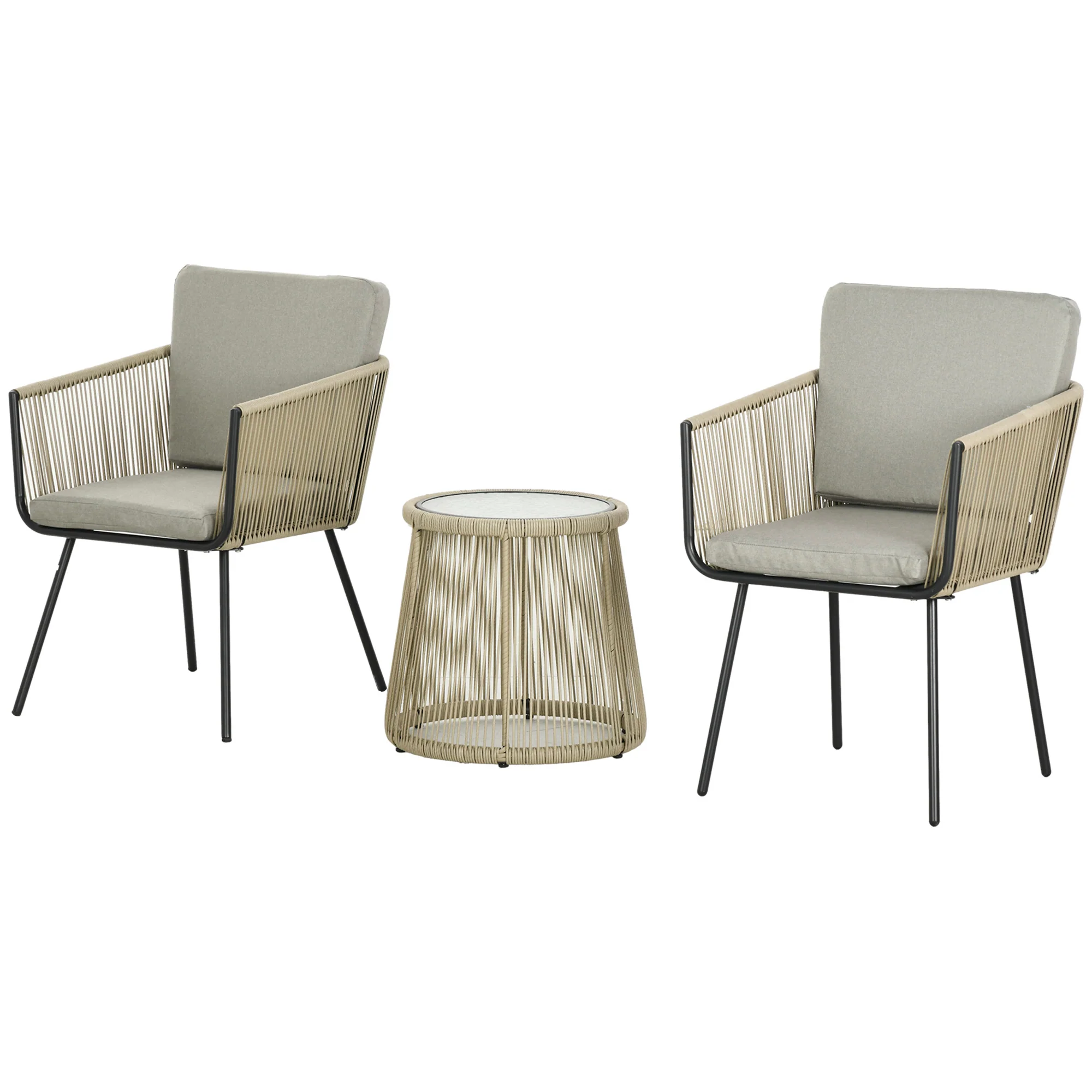 3 Piece Outdoor Patio Bistro Set, Wicker Rattan Furniture with Metal Legs, Coffee - Image 2