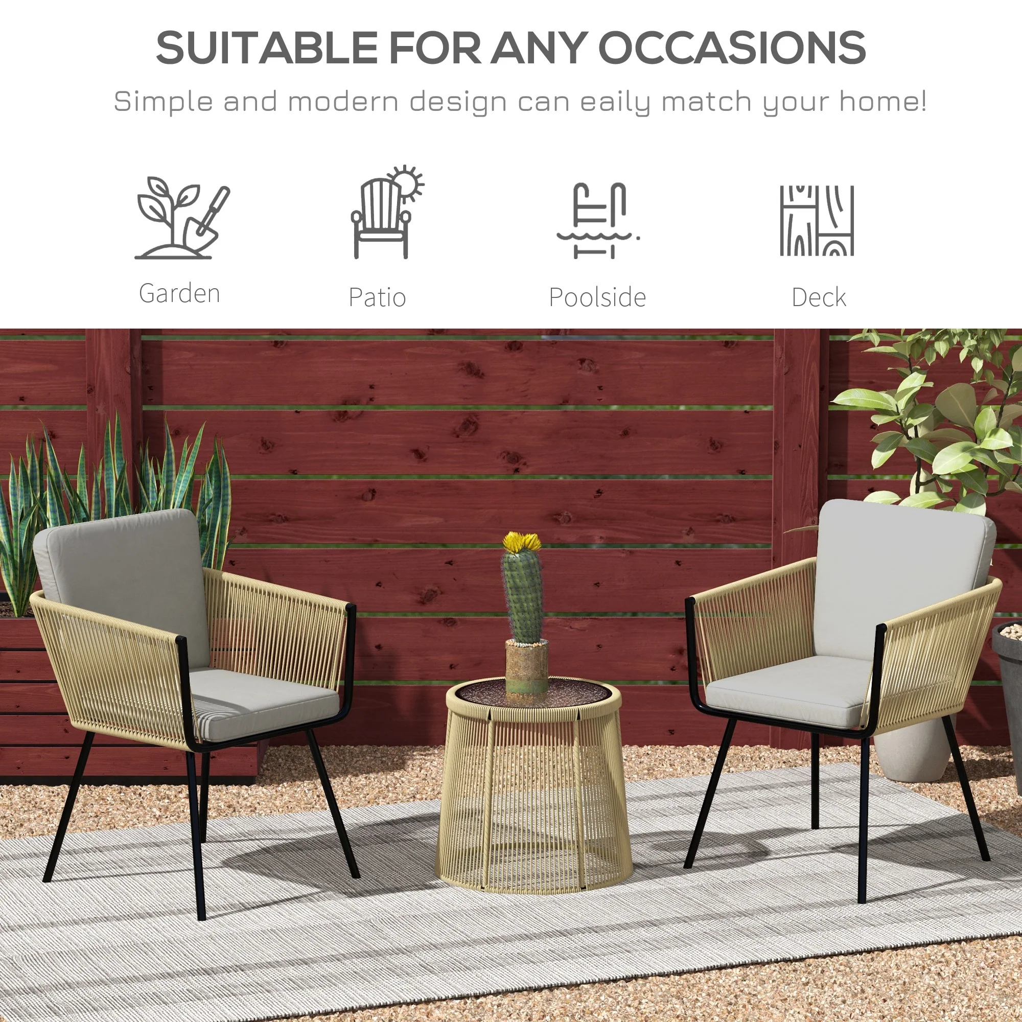 3 Piece Outdoor Patio Bistro Set, Wicker Rattan Furniture with Metal Legs, Coffee - Image 9