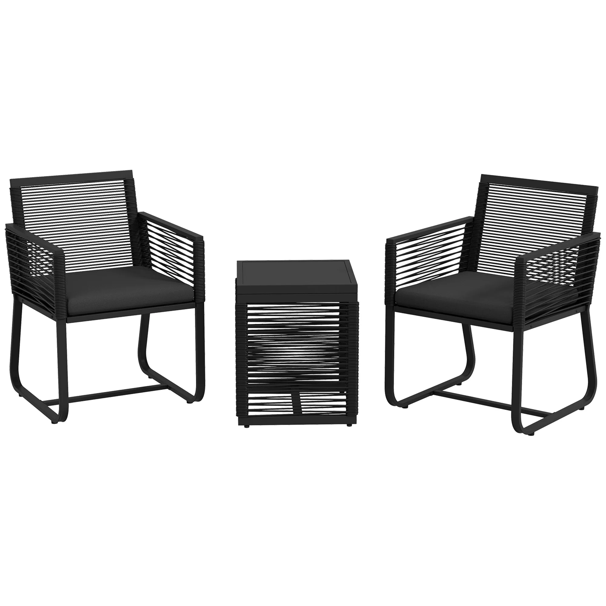 3 Pieces Patio Furniture Outdoor PE Rattan Bistro Set w/ Seat Cushions Tempered Glass Table for Garden Backyard, Black - Image 12