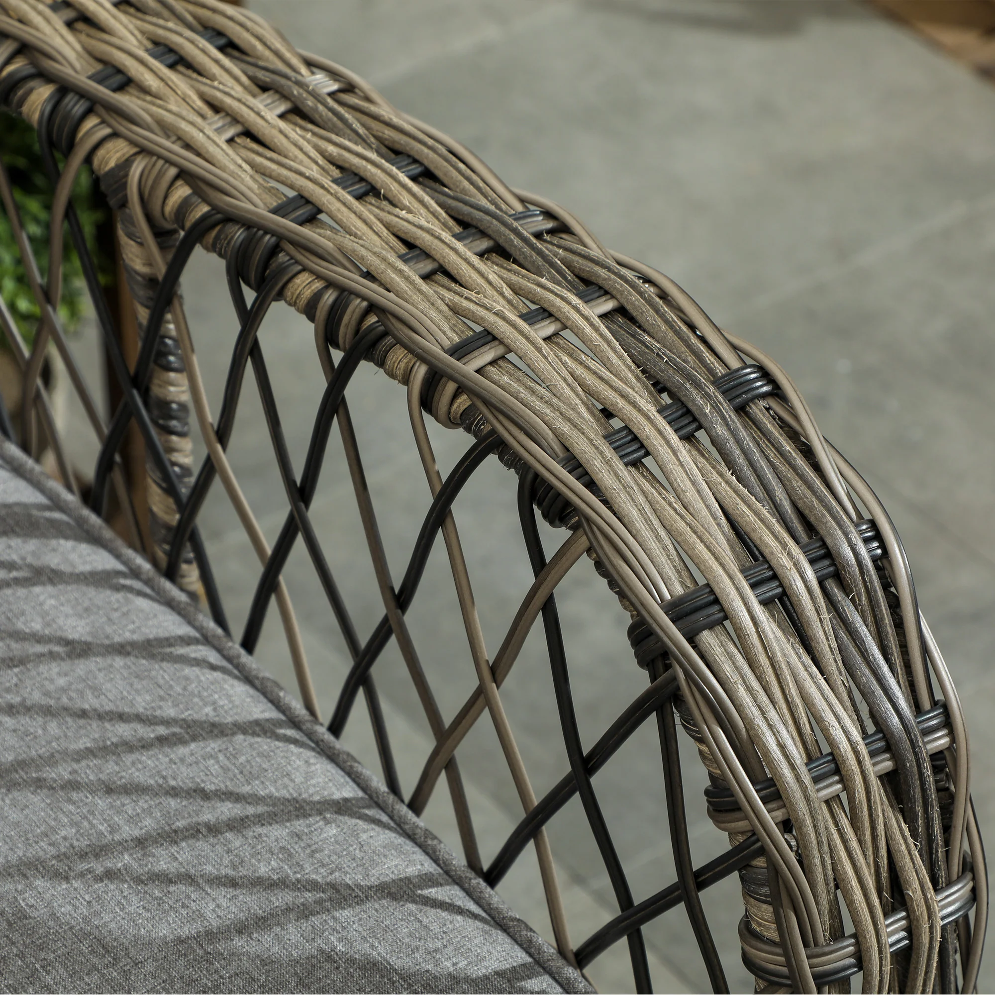 3 Piece Wicker Bistro Set with 2-Tier Glass Top Table, Cushions for Balcony, Porch, Grey - Image 10