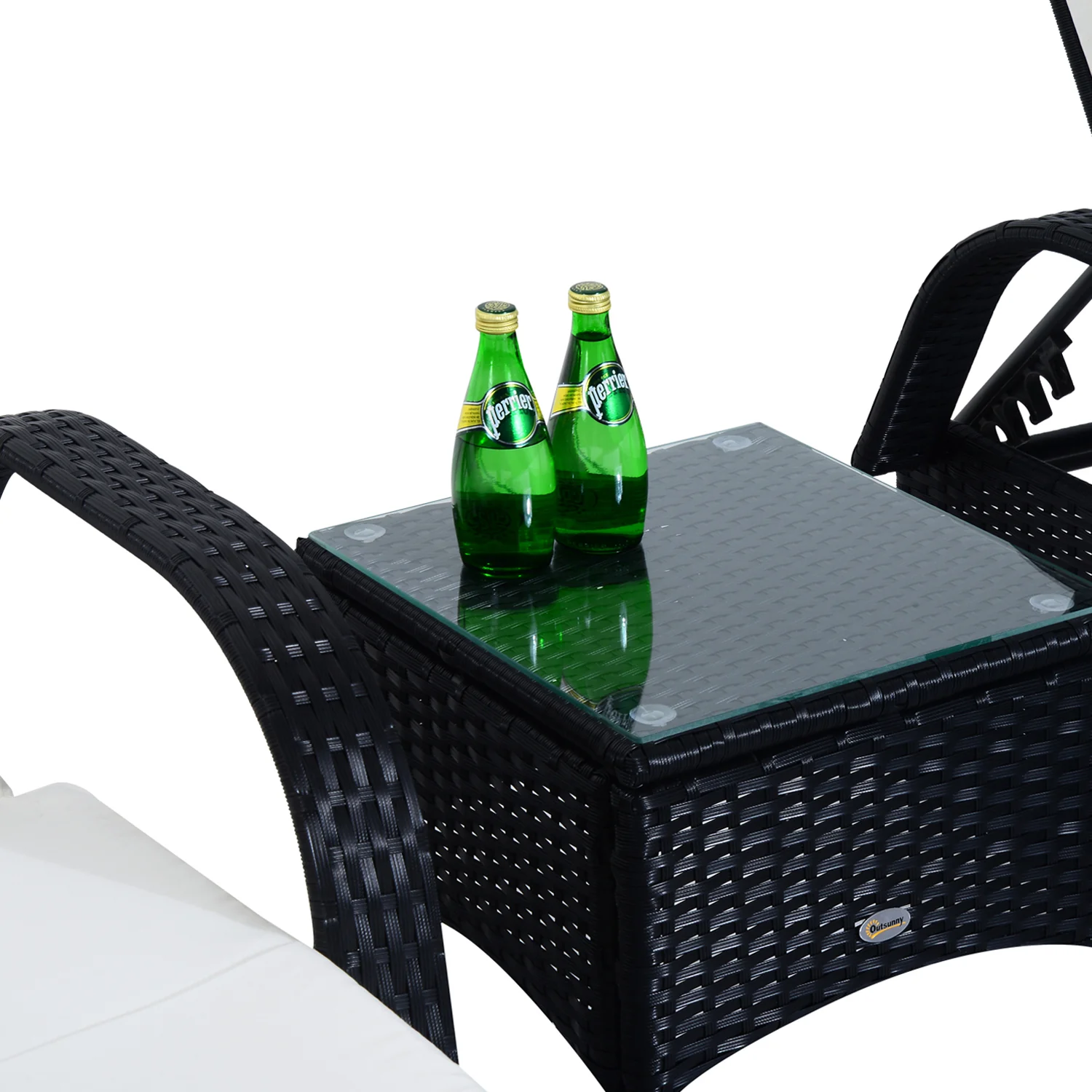 3 Pieces Wicker Patio Lounger Set with 5-Level Backrest, Table & Wheels, White - Image 10