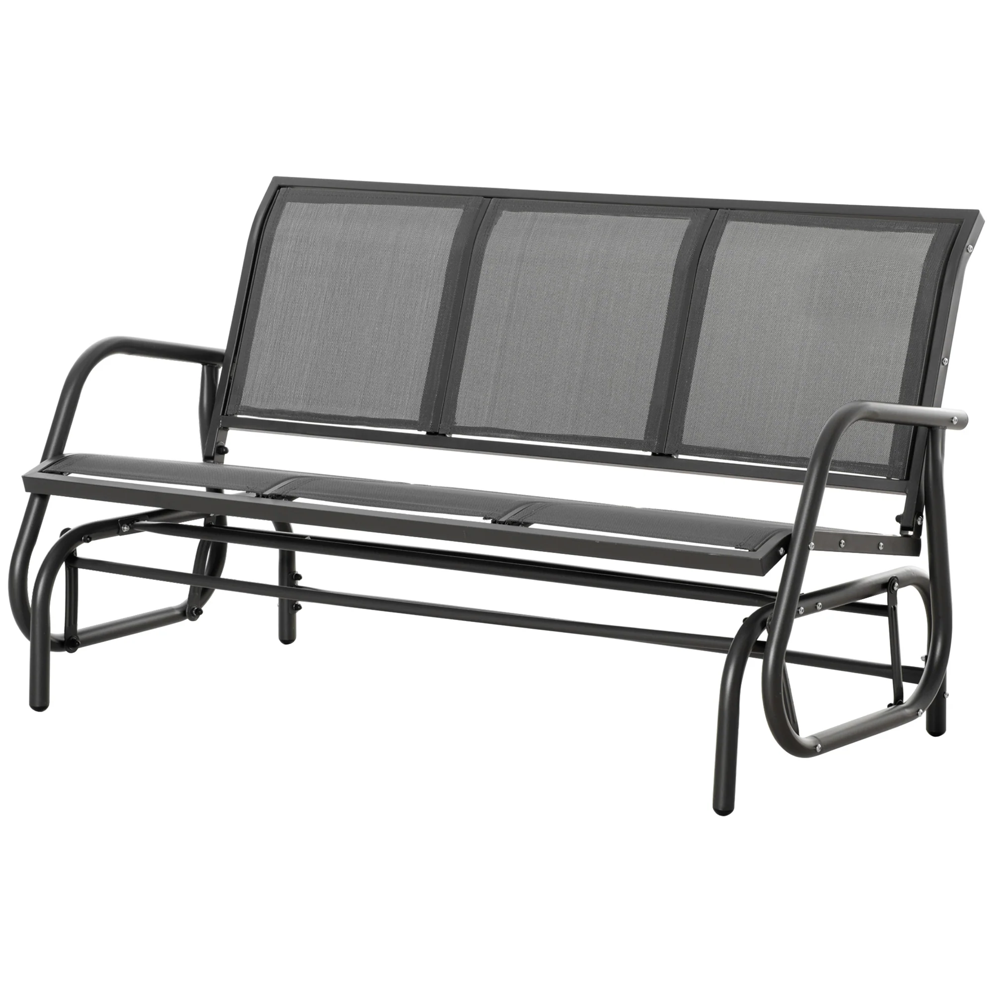 3-Seat Outdoor Patio Rocking Chair w/ Steel Frame & Sling Fabric Seat for Lawn, Grey - Image 2