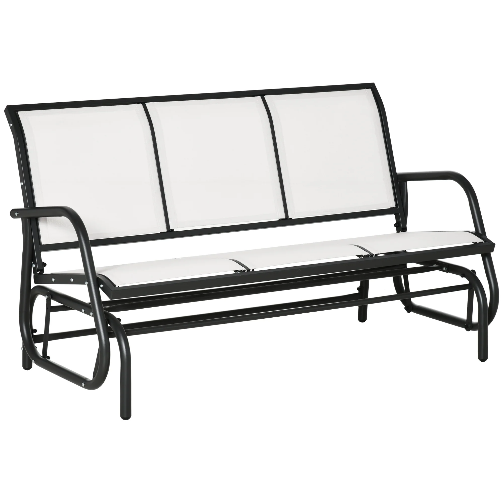 3-Seat Outdoor Patio Rocking Chair w/ Steel Frame & Sling Fabric Seat for Lawn, Cream White - Image 12